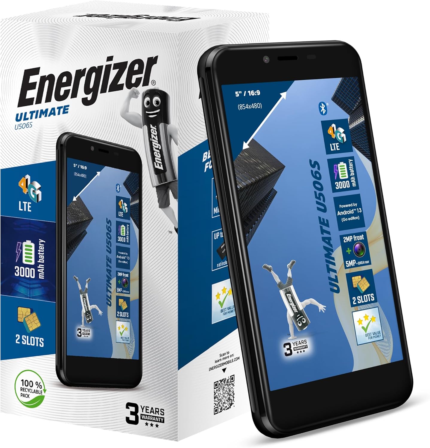 Energizer Smartphone U506S - Android 13, Nero - immagine 3
