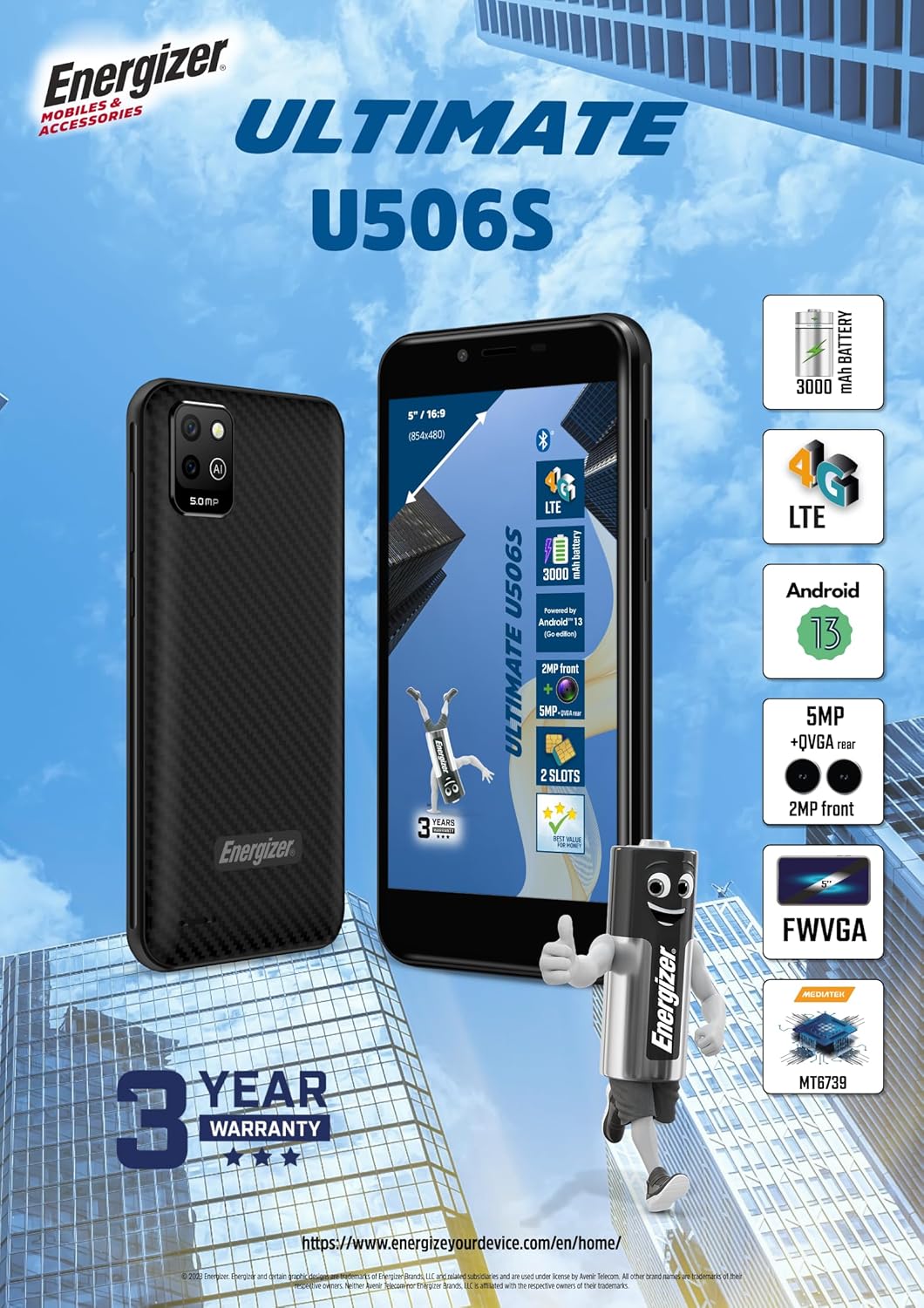 Energizer Smartphone U506S - Android 13, Nero - immagine 5