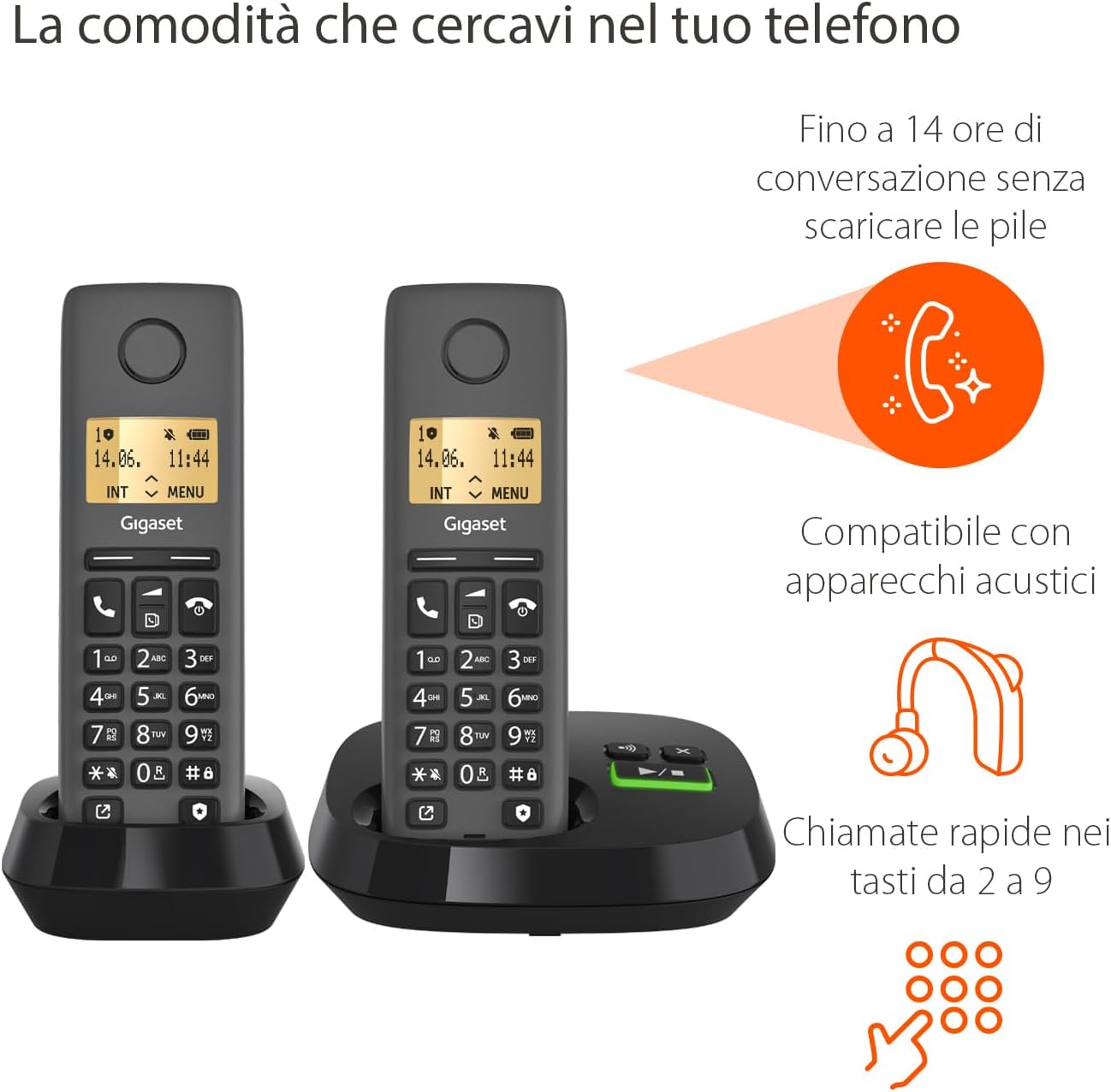 Gigaset PURE 120A Duo - Cordless con Segreteria, Nero - immagine 4