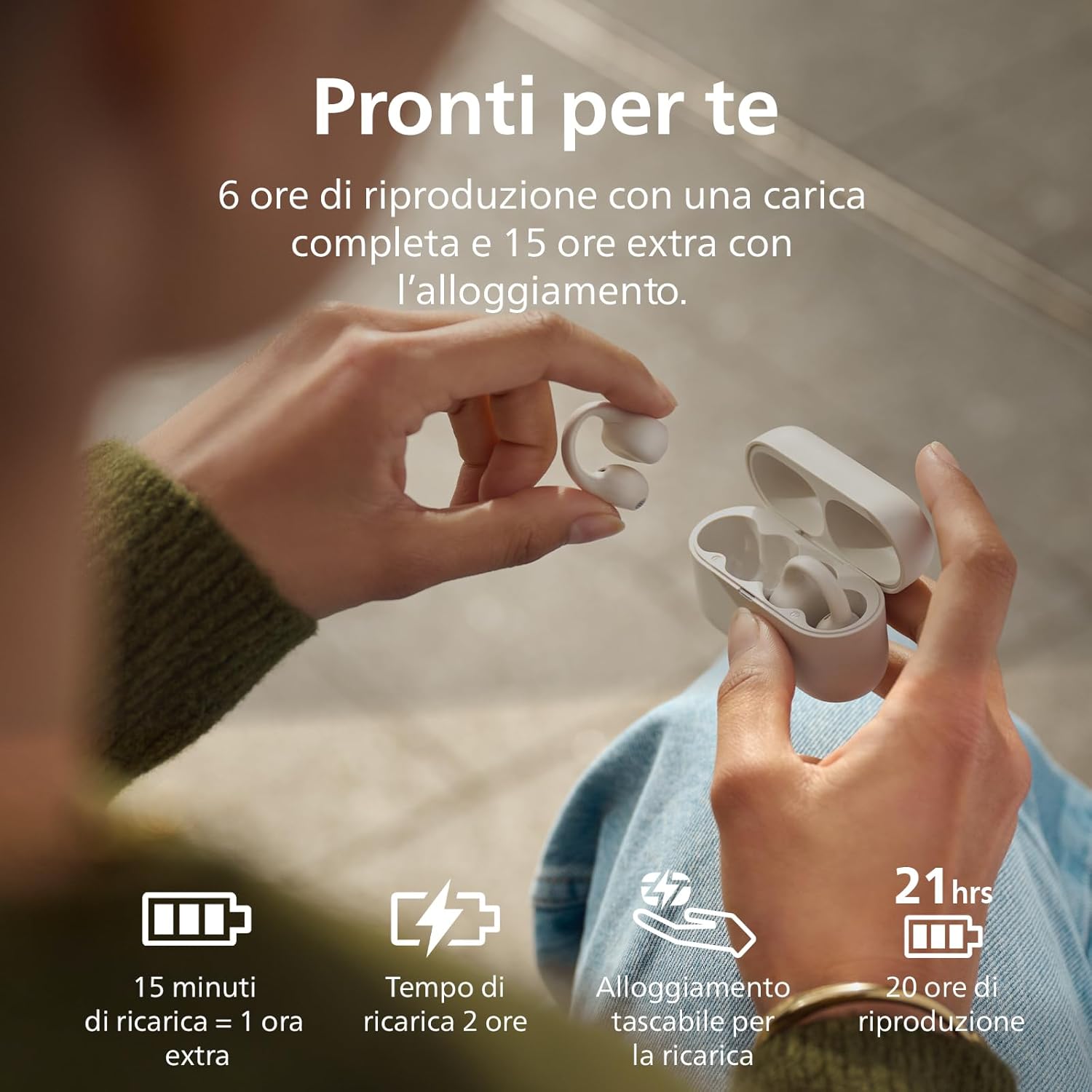 Philips TAQ2000WT - Auricolari True Wireless Open-Ear, Bianco - immagine 5