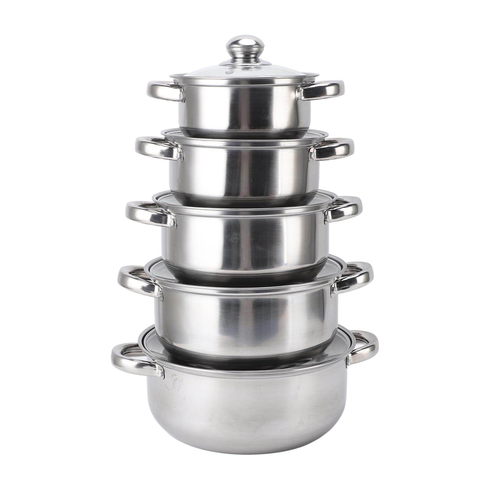 Set di Pentole in Acciaio Inox con Coperchio in Vetro