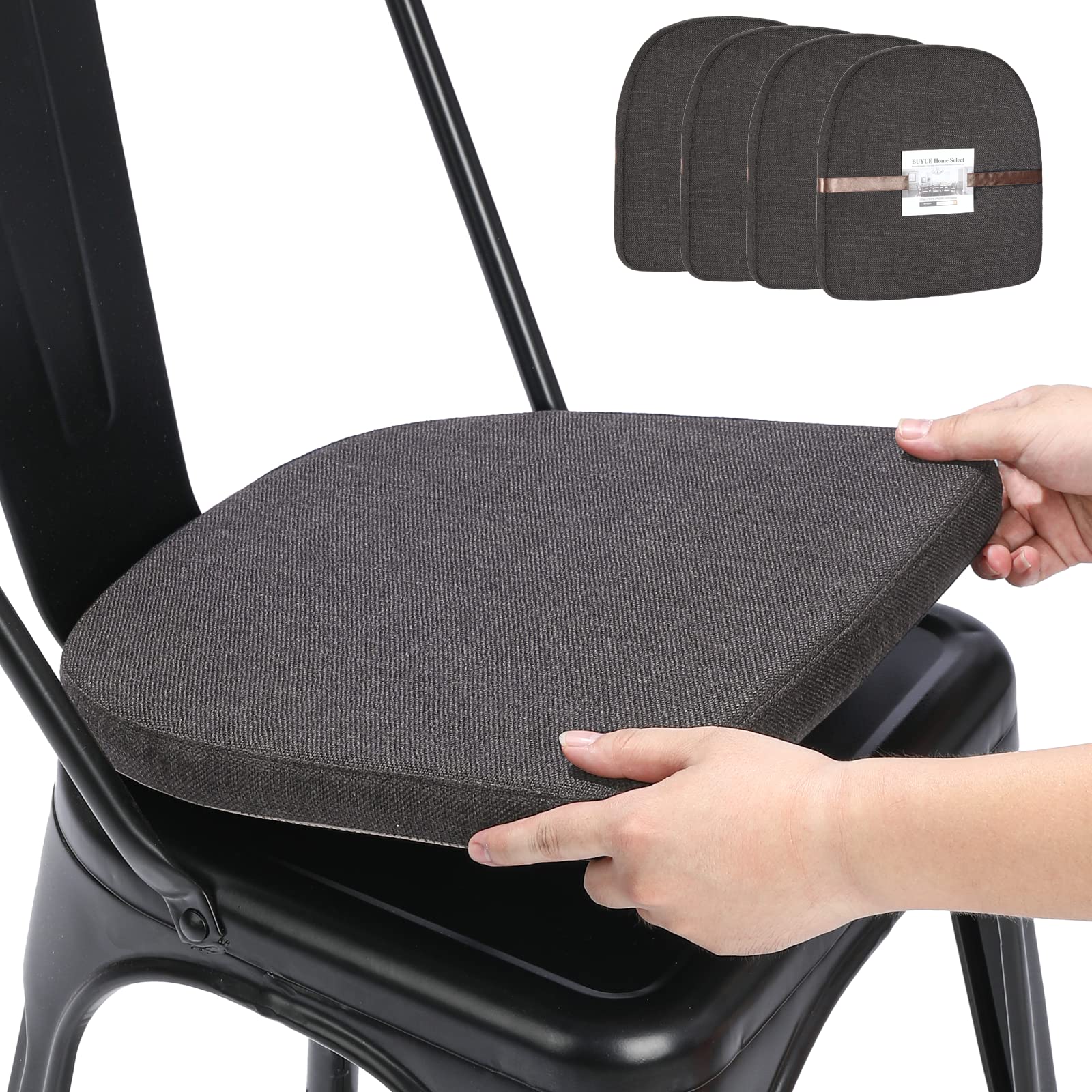 Buyue Set 4 Cuscini per Sedia in Lino, Grigio Scuro