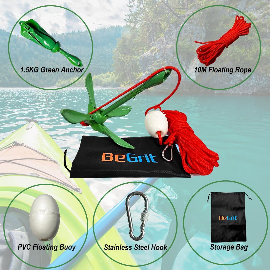 BeGrit Ancora Barca Pieghevole 1.5kg Kit Kayak Gommone - immagine 3