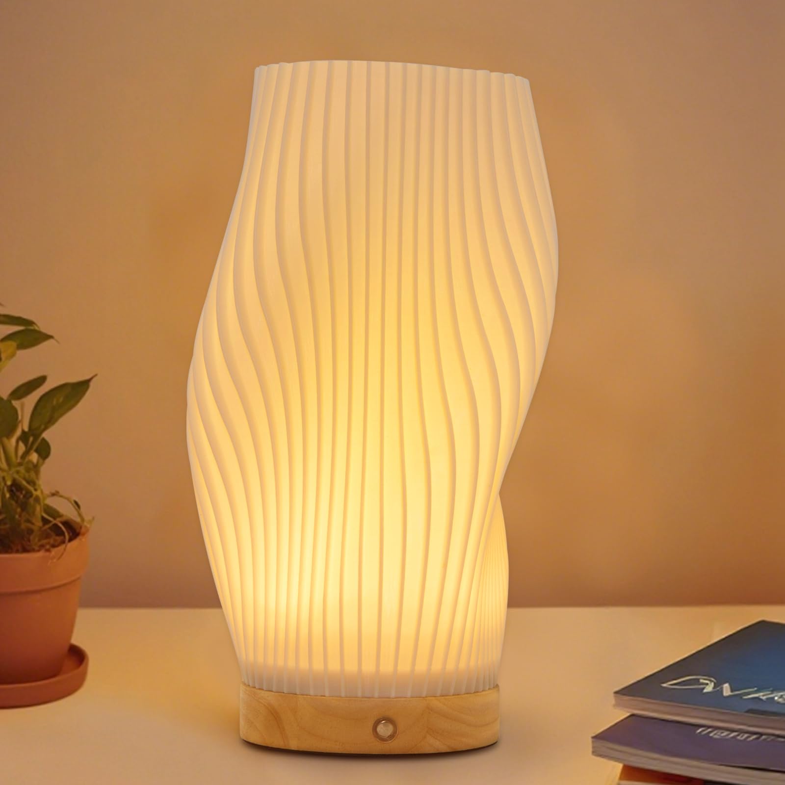 Fansir Lampada da Comodino con Base in Legno
