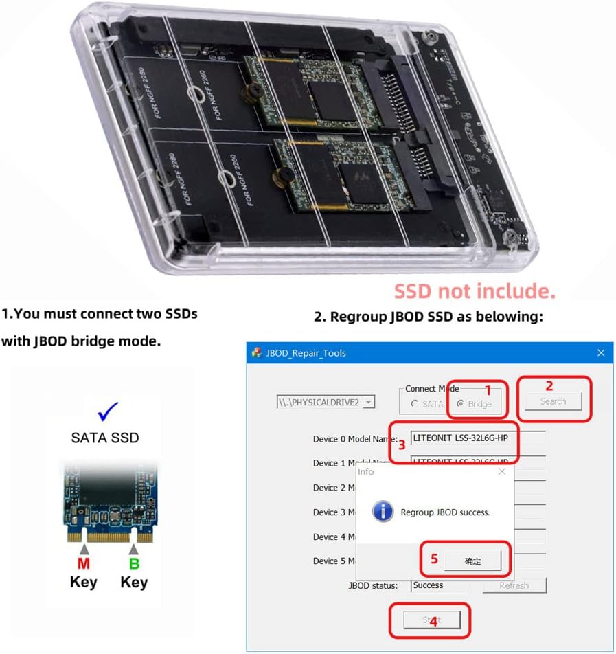 Nfhk Dual NGFF B+M-Key M.2 SSD JOBD Raid0 Span Bridge - immagine 6