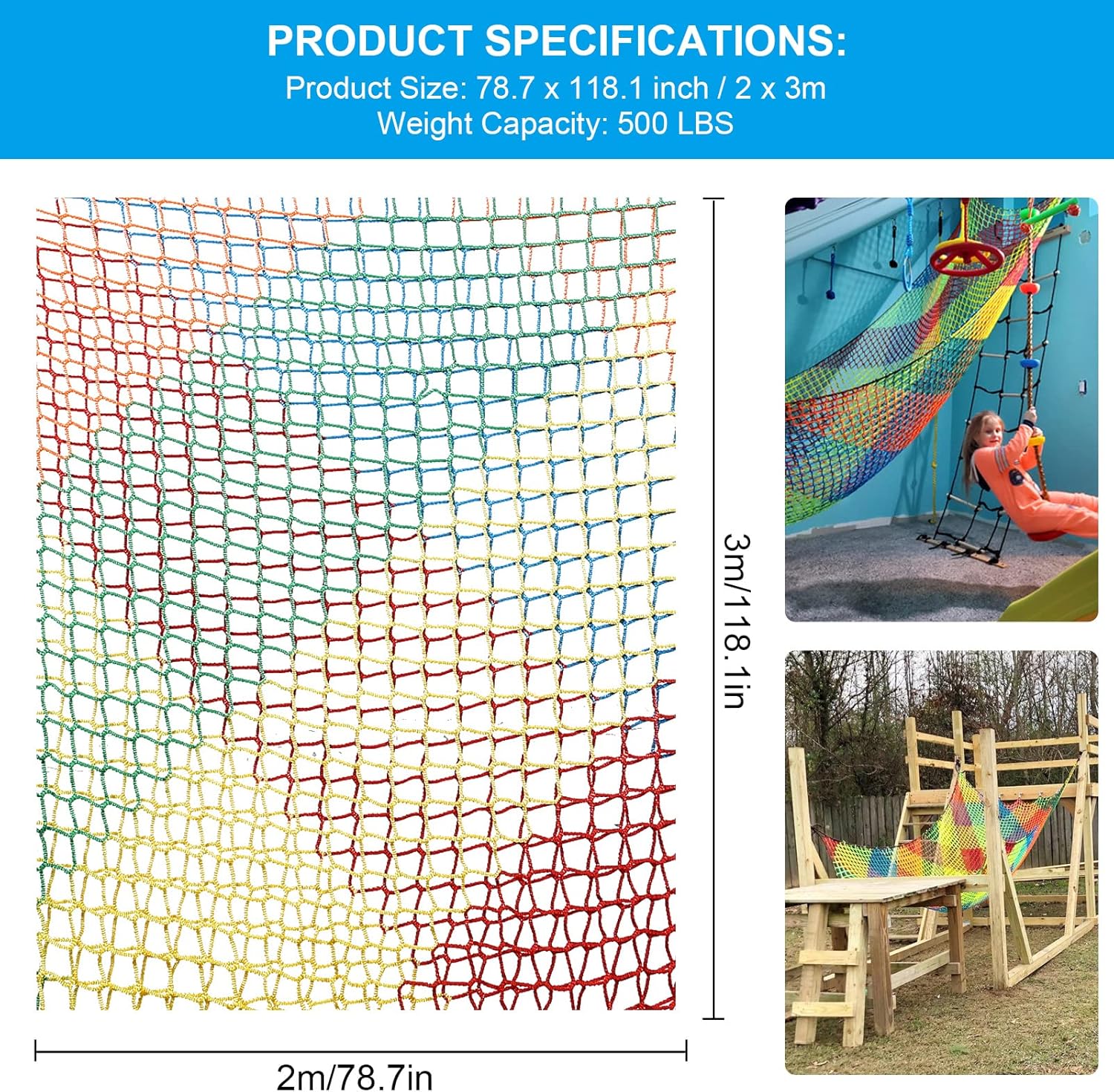 Jackfru Rete da Arrampicata Parco Giochi Arcobaleno 2x3m - immagine 3