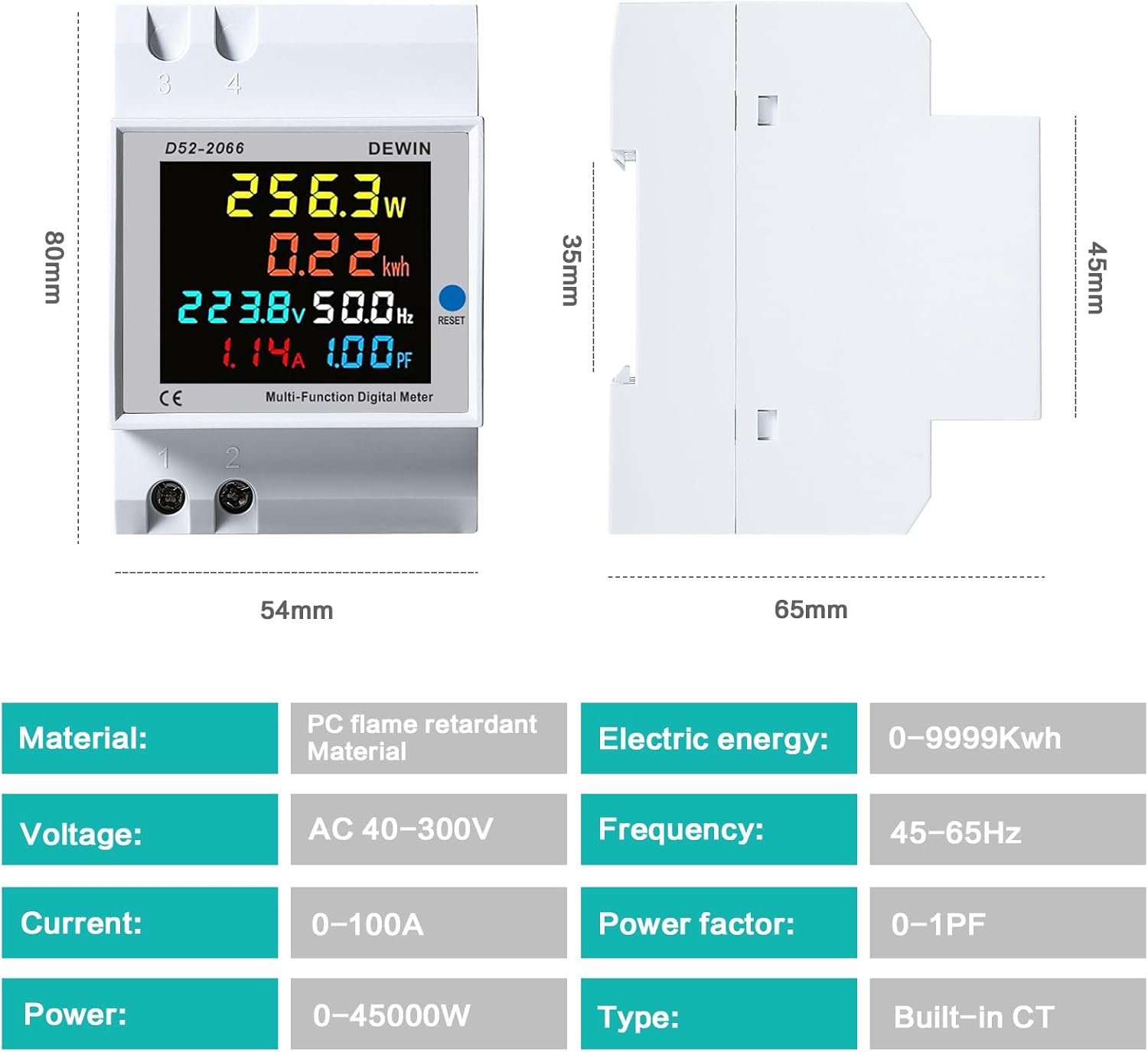 DEWIN Contatore Energia Elettrica Monofase 100A - immagine 3