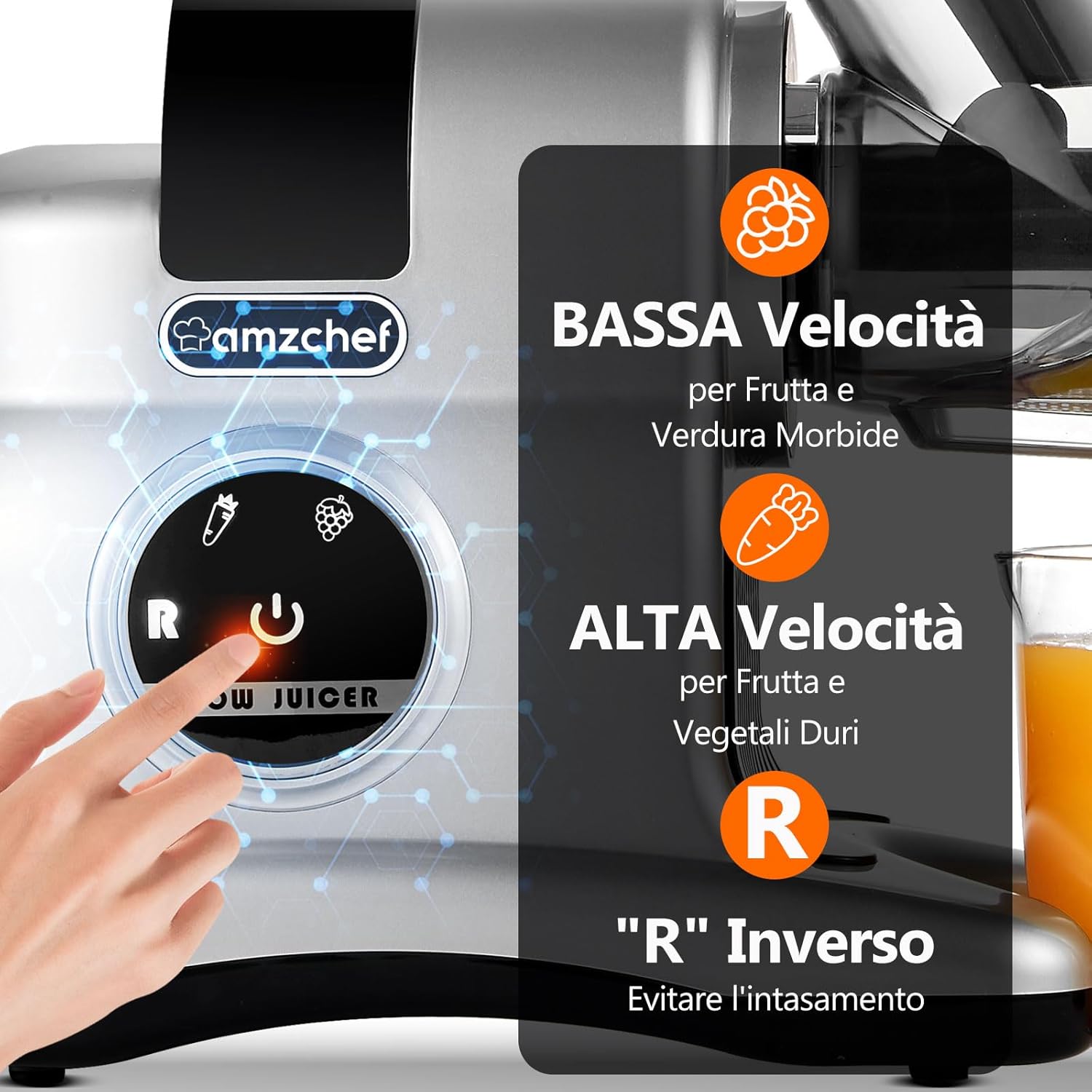 Amzchef Estrattore Frutta e Verdura con Apertura 80MM, Argento - immagine 5