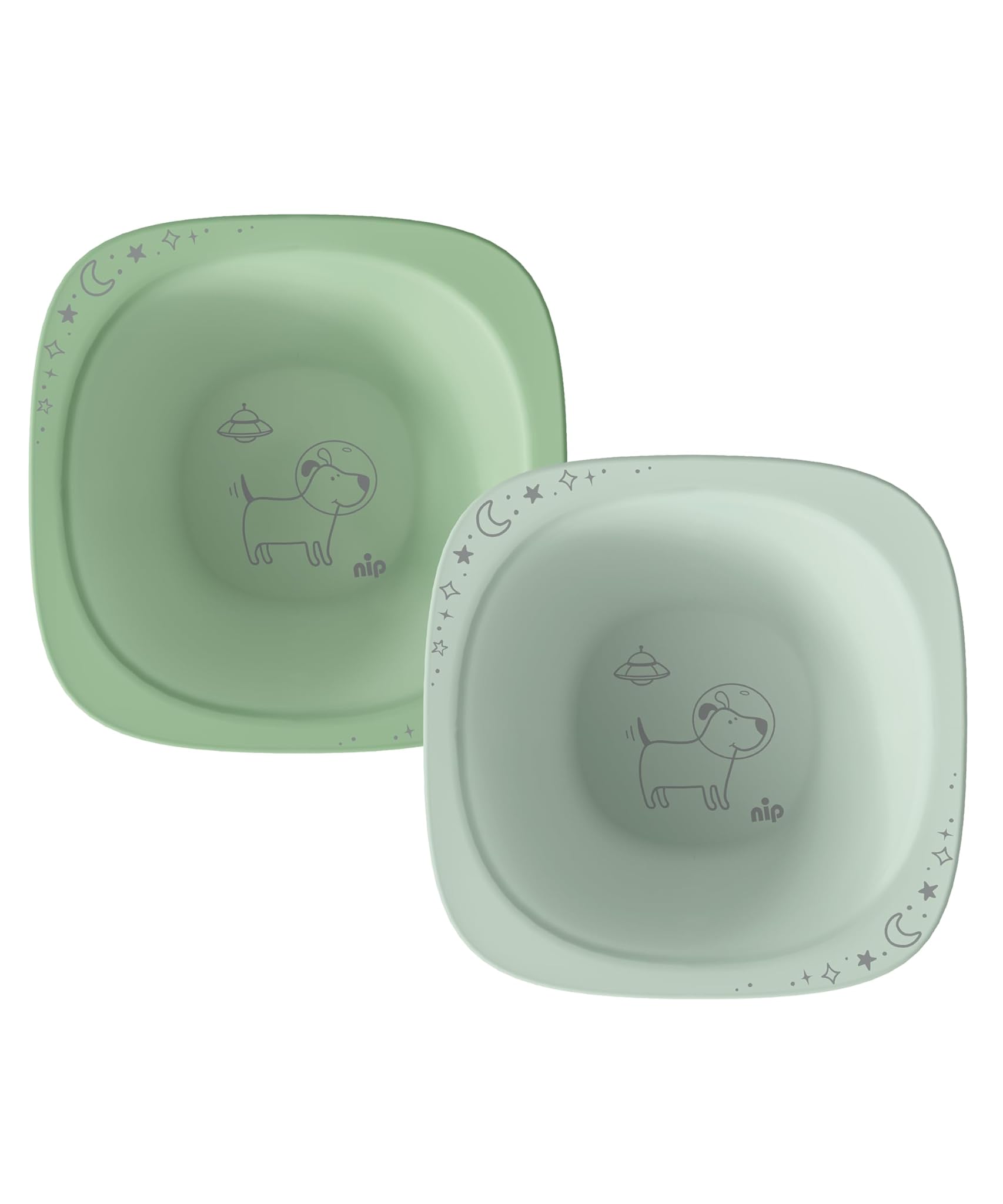 nip – Ciotola per pappe | dai 4 mesi in su | Ciotola per pappe resistente agli urti ergonomica per bambini realizzata con oltre il 90% di materie prime rinnovabili | 2 pezzi, verde chiaro