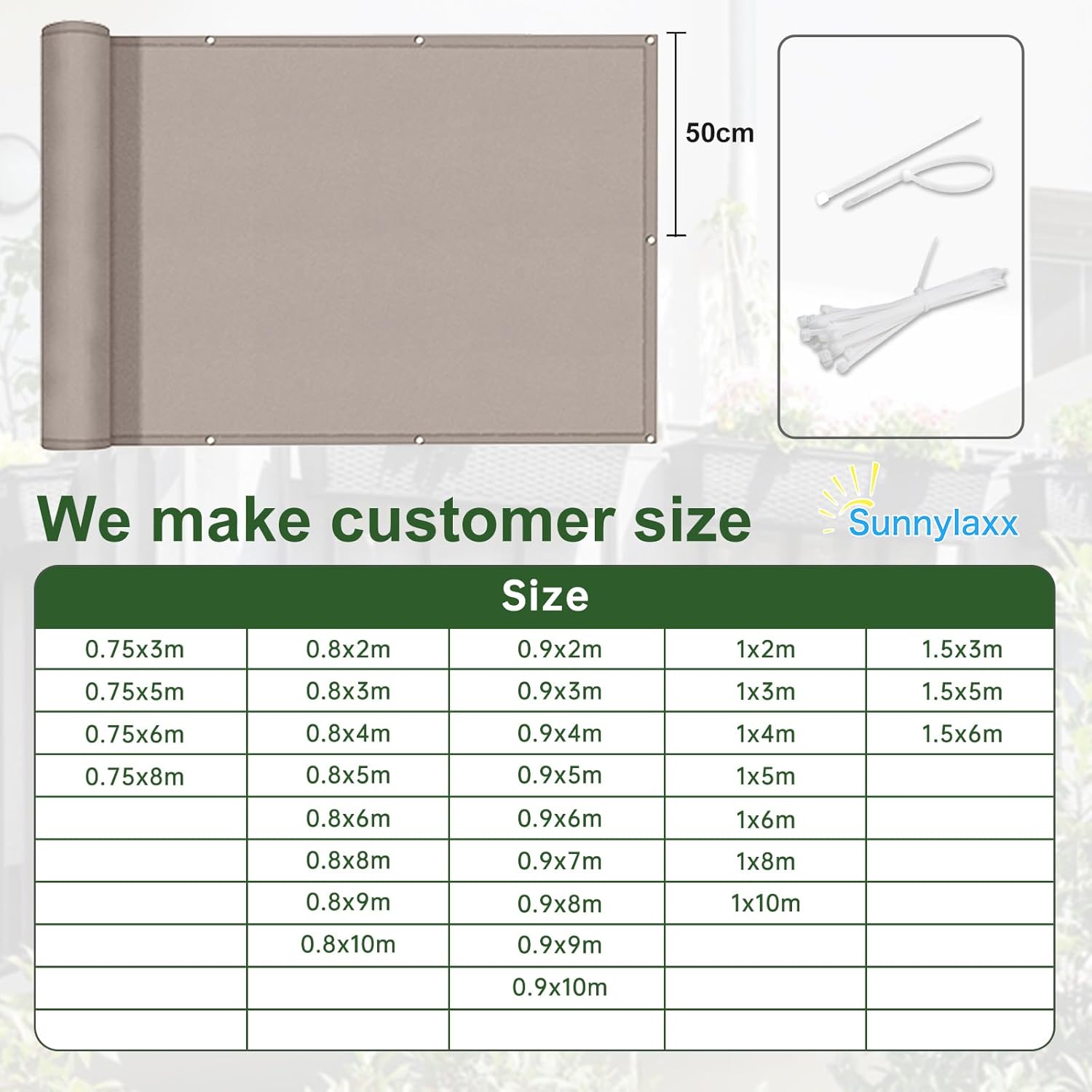 Sunnylaxx Frangivista Balcone 90x900 cm, Taupe - immagine 5