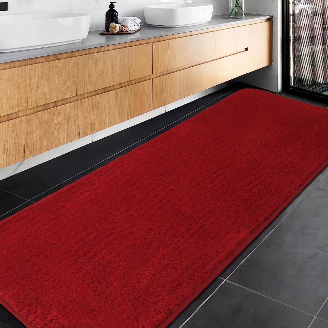 Rururug Tappetino da Bagno Extra Large 60x180cm, Rosso