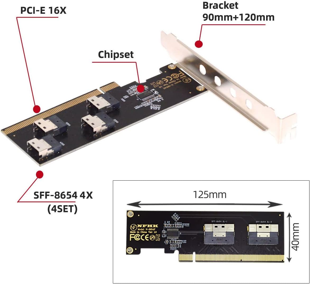 Cy Scheda Four Slimline SFF-8654 4X 4 NVME a PCIE | Velz