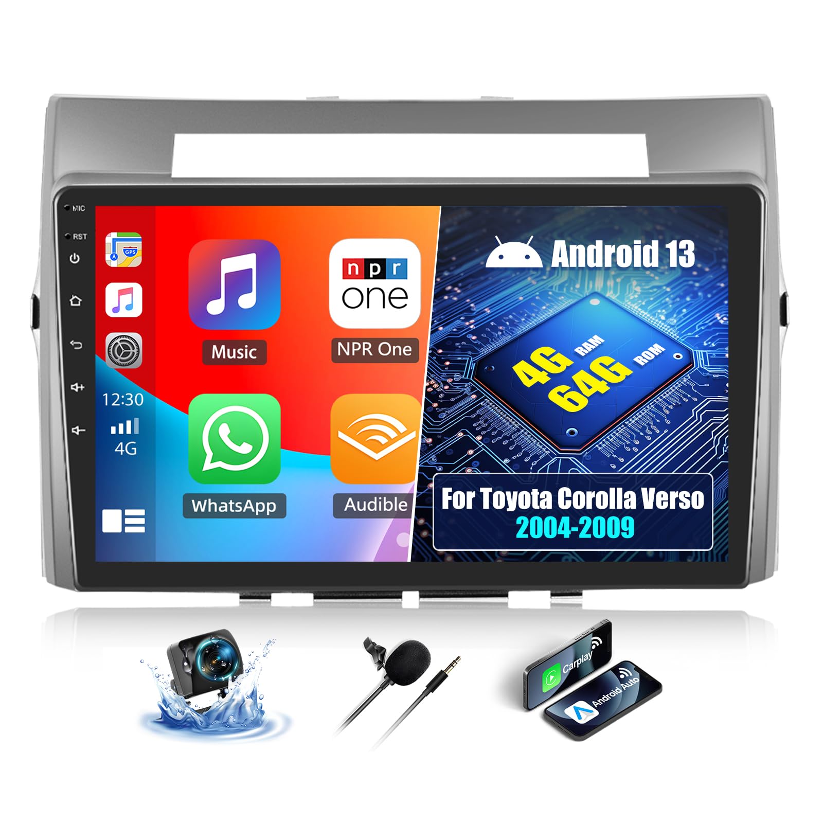 Oiliehu Autoradio Android 13 2 Din 9" per Toyota Corolla Verso