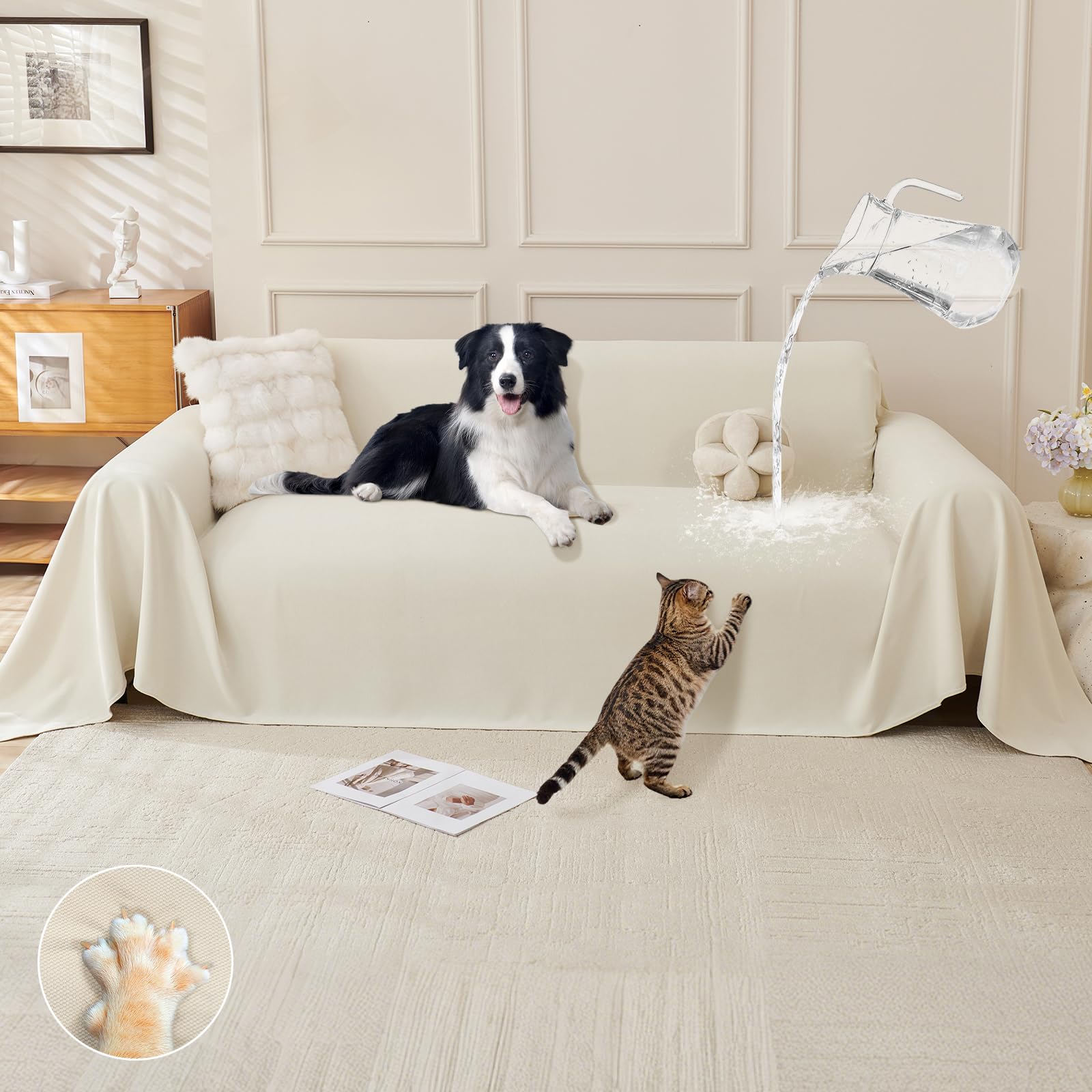 Royhom Telo Copridivano 4 Posti Impermeabile, Beige