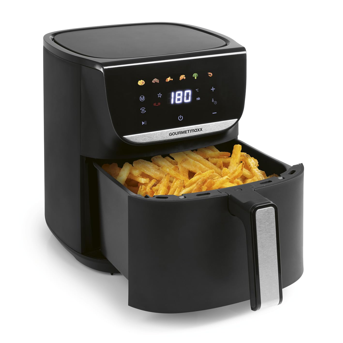 GOURMETmaxx AirGenius - Friggitrice ad aria calda da 5,5 l, friggitrice con 7 programmi, mini forno, a basso contenuto di grassi e deliziosa per 3-5 persone, friggitrice ad aria calda con display a