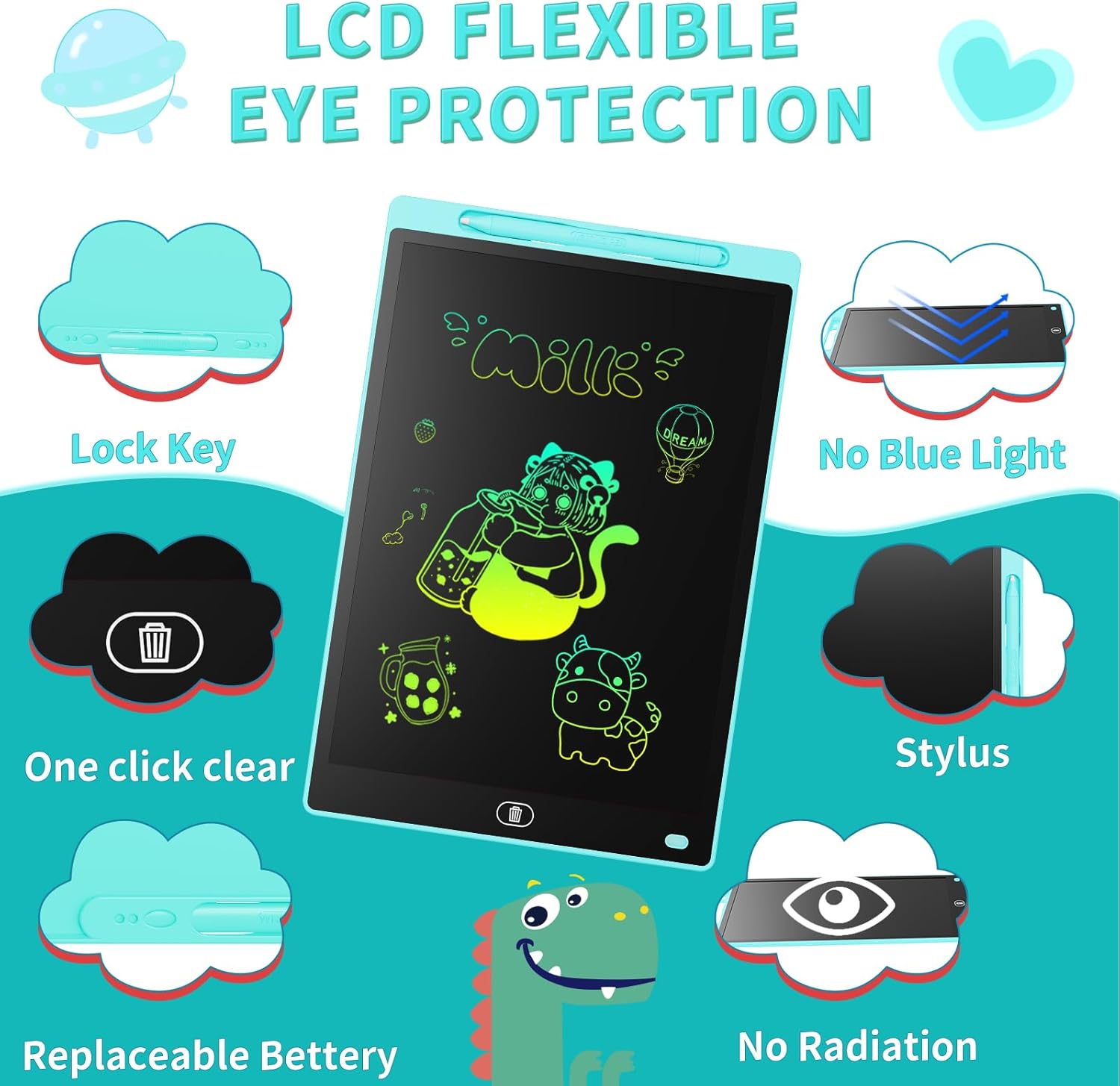 Genialba Tavoletta Grafica LCD Scrittura Colorato 12 Pollici, Blu - immagine 2