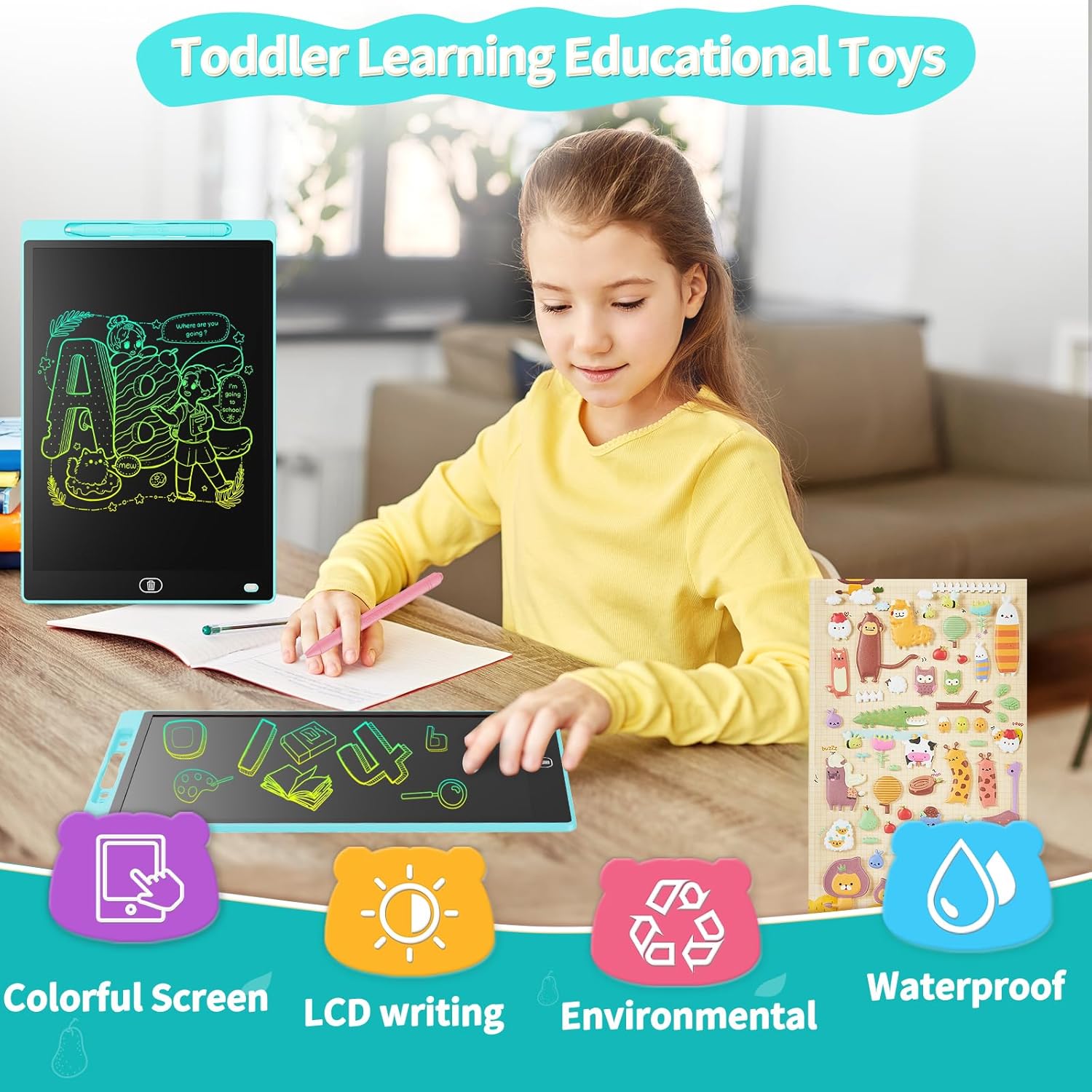 Genialba Tavoletta Grafica LCD Scrittura Colorato 12 Pollici, Blu - immagine 3