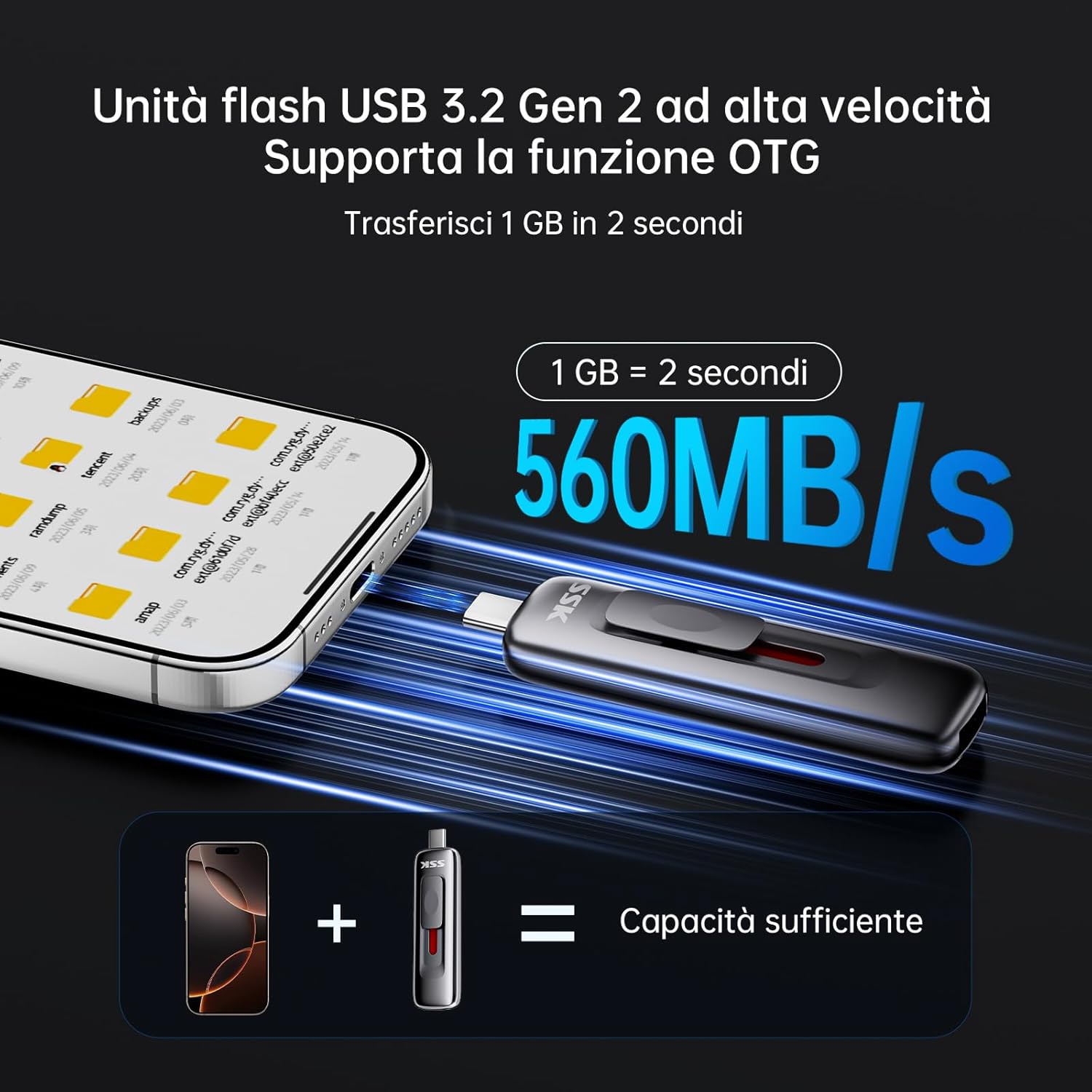 Ssk 256GB SSD Portatile Esterno 560 MB/s - immagine 2