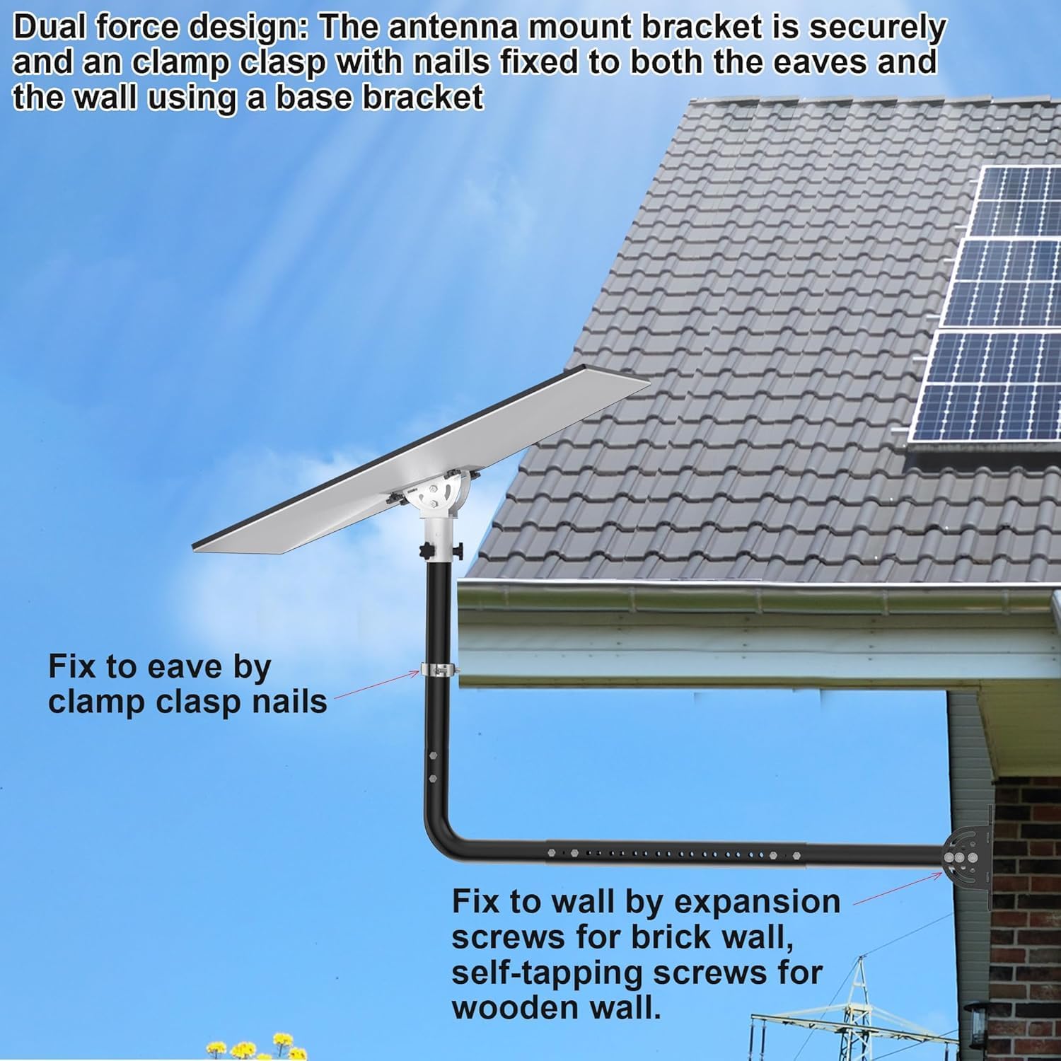 Staffa a Muro Regolabile per Antenna con Gomito 90° - immagine 6