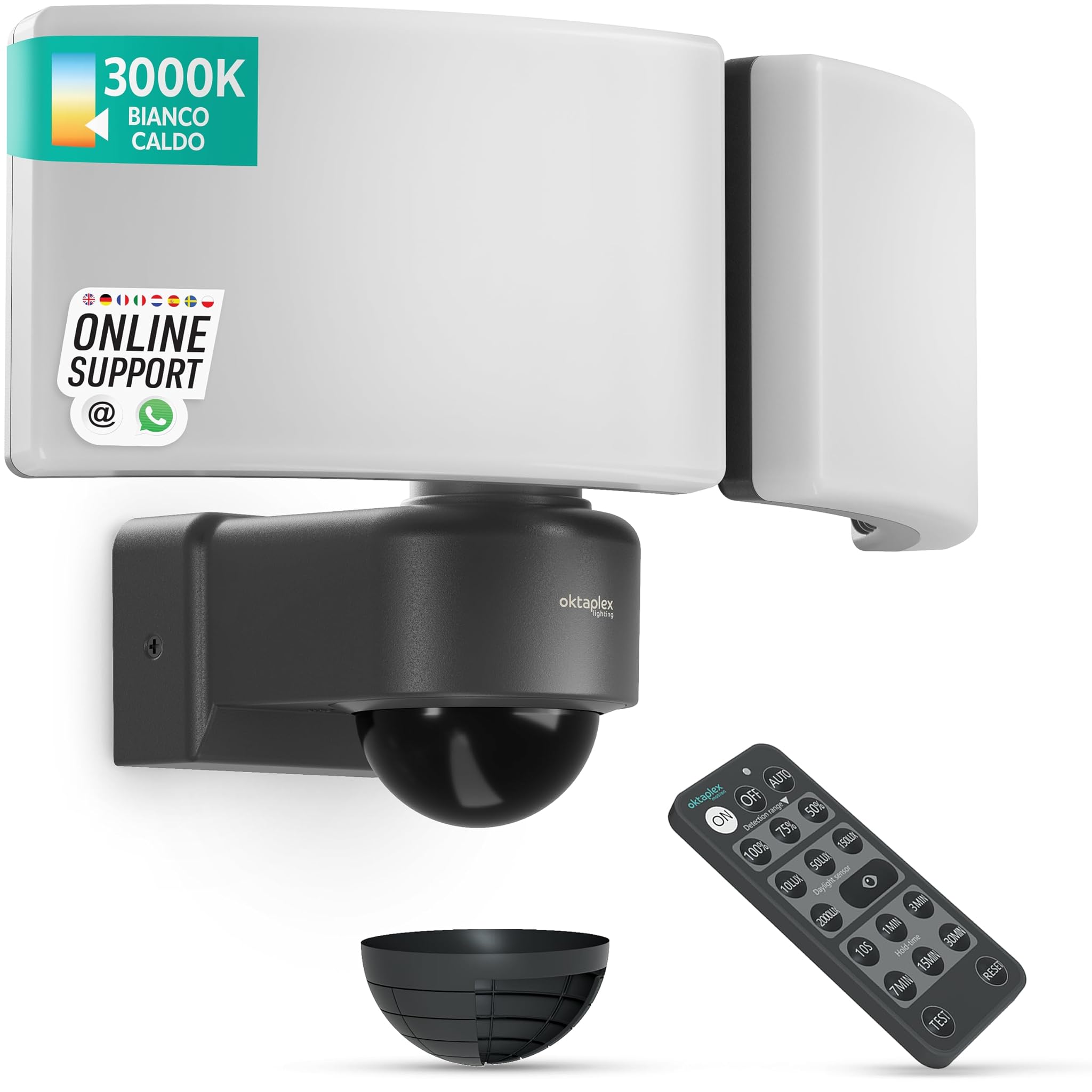 Oktaplex Lighting Faretto LED Esterni 40W con Sensore, Antracite