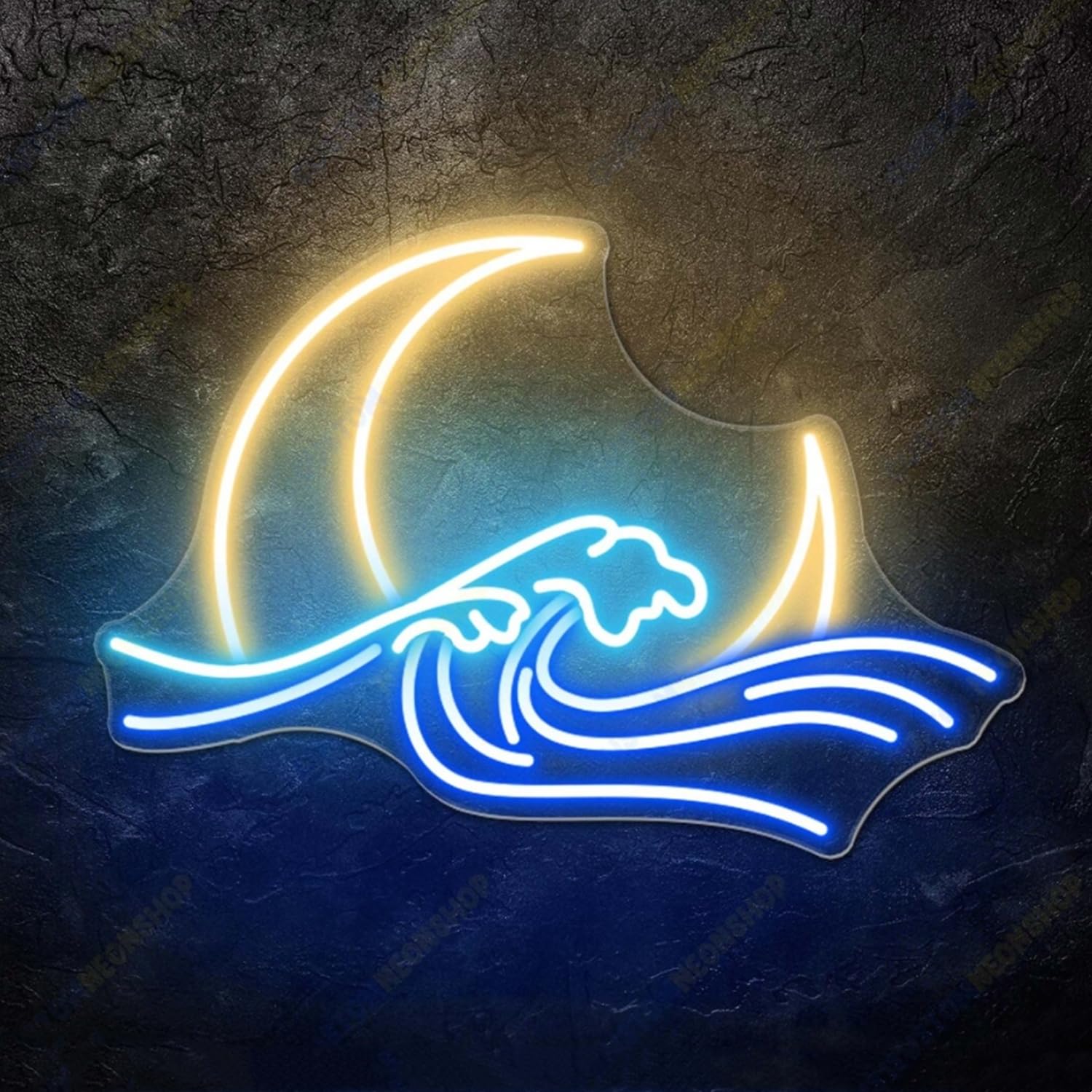 Luce Neon LED Acrilico Luna e Onda Dimmerabile