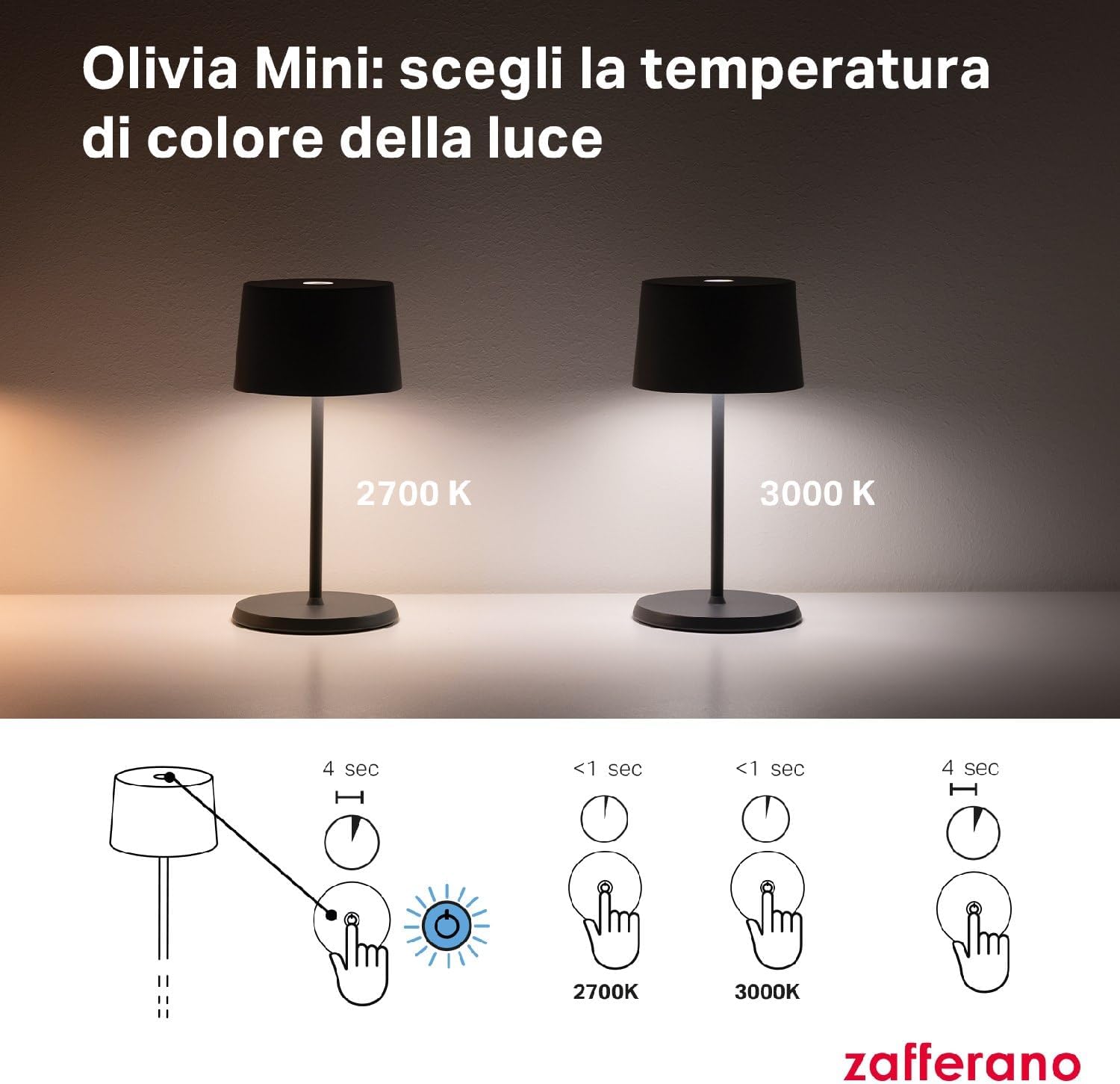 Zafferano Lampada Olivia Mini Portatile e Ricaricabile - immagine 6