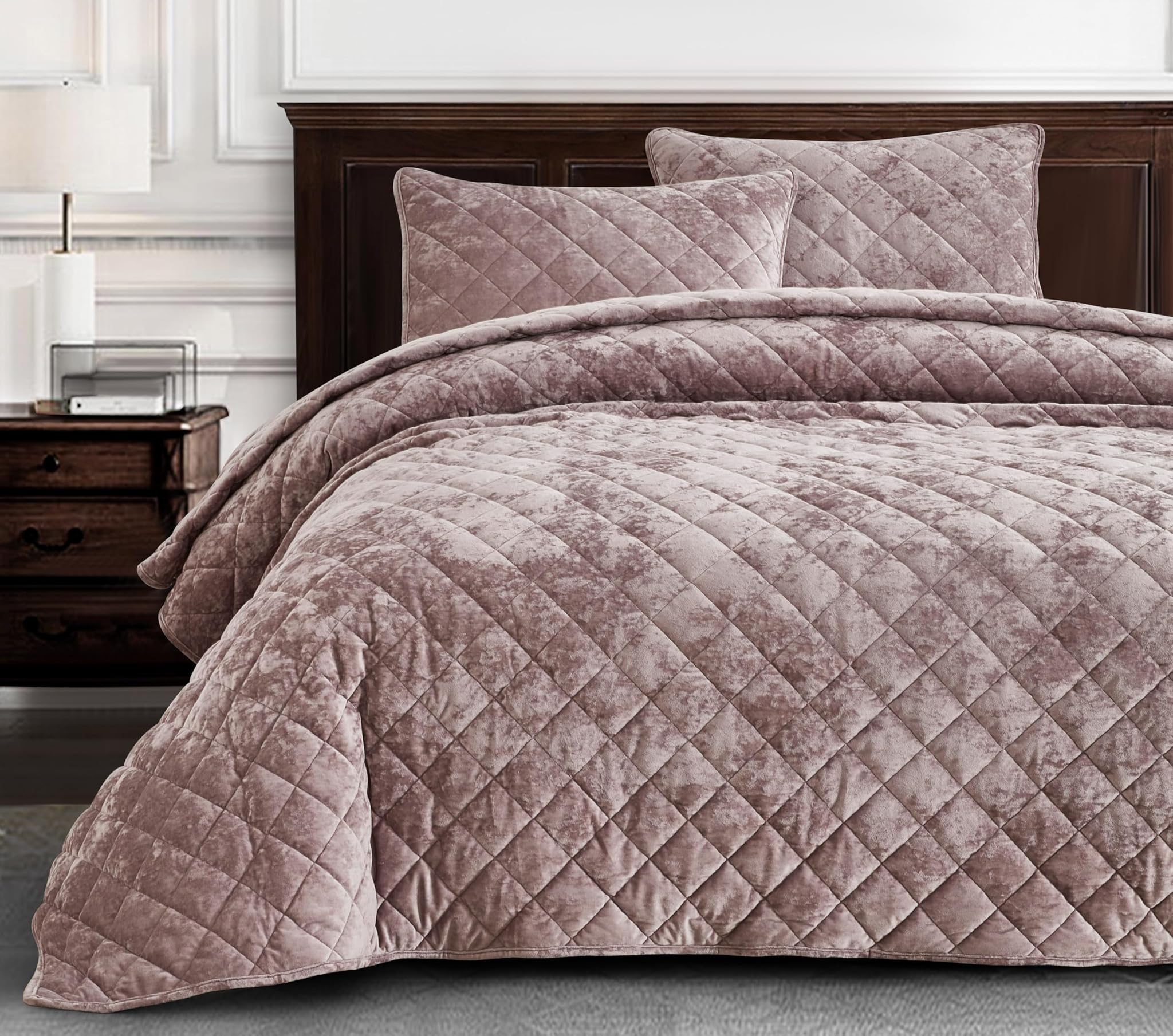 Chezmoi Collection Lux Dusty Pink Velvet - Set Letto King Size