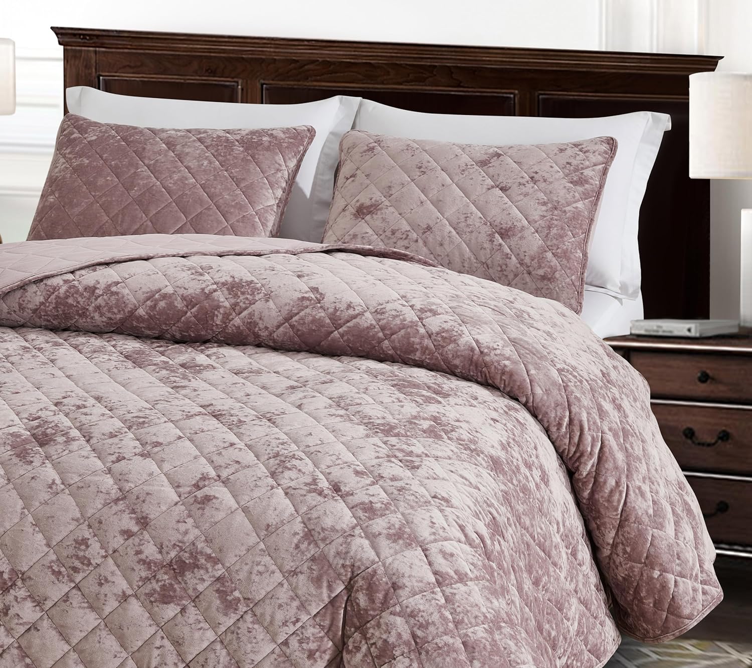 Chezmoi Collection Lux Dusty Pink Velvet - Set Letto King Size - immagine 2