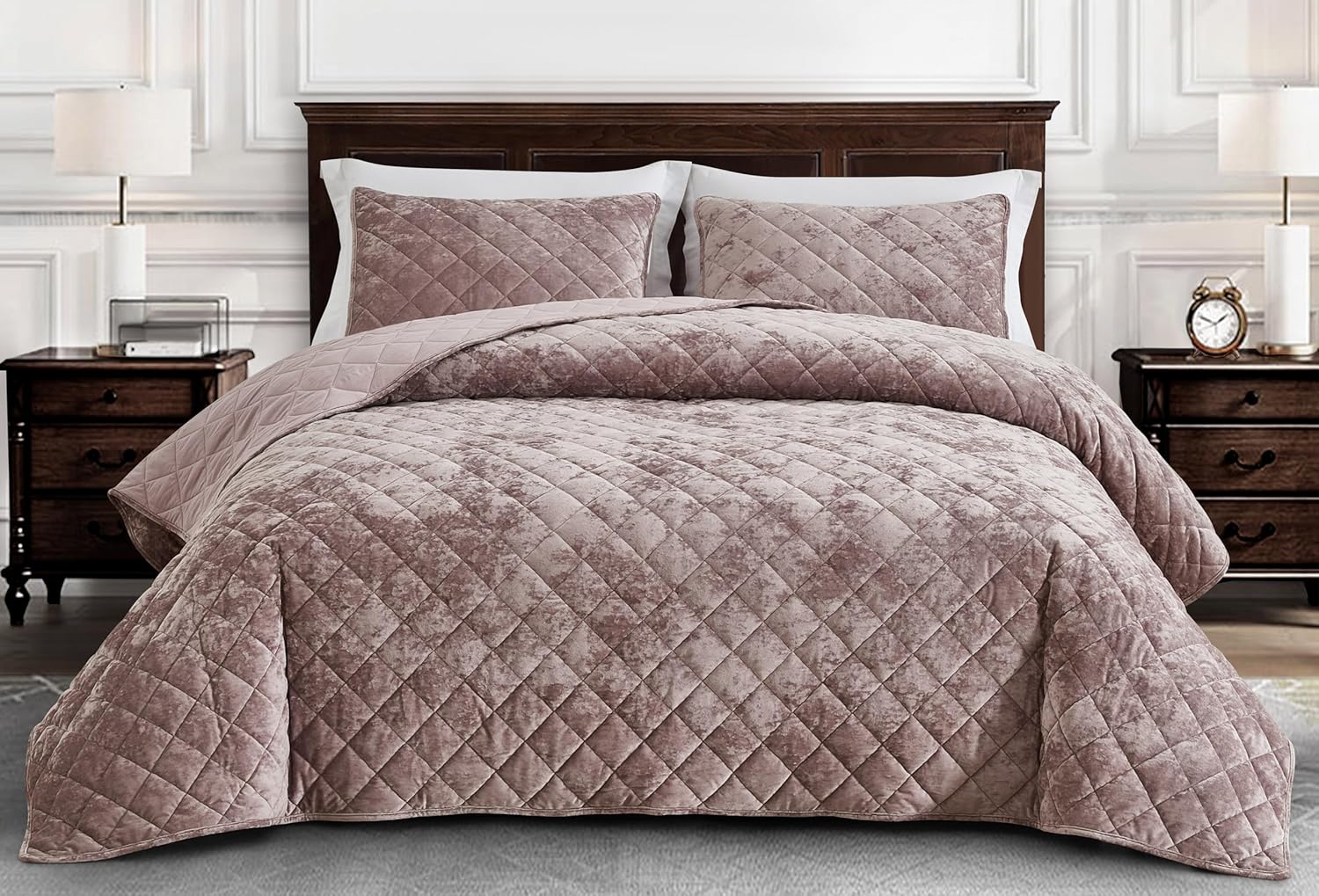 Chezmoi Collection Lux Dusty Pink Velvet - Set Letto King Size - immagine 3