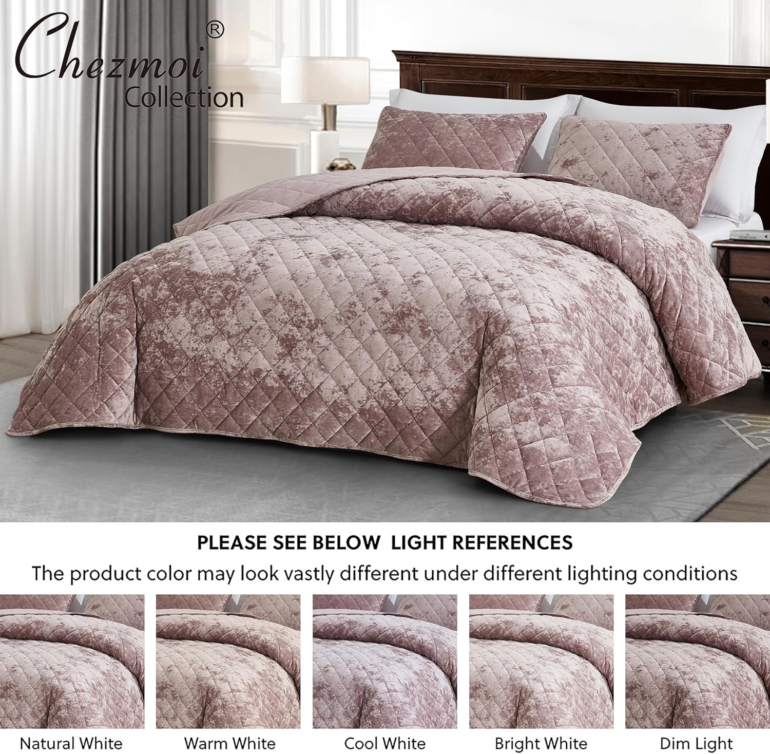 Chezmoi Collection Lux Dusty Pink Velvet - Set Letto King Size - immagine 5