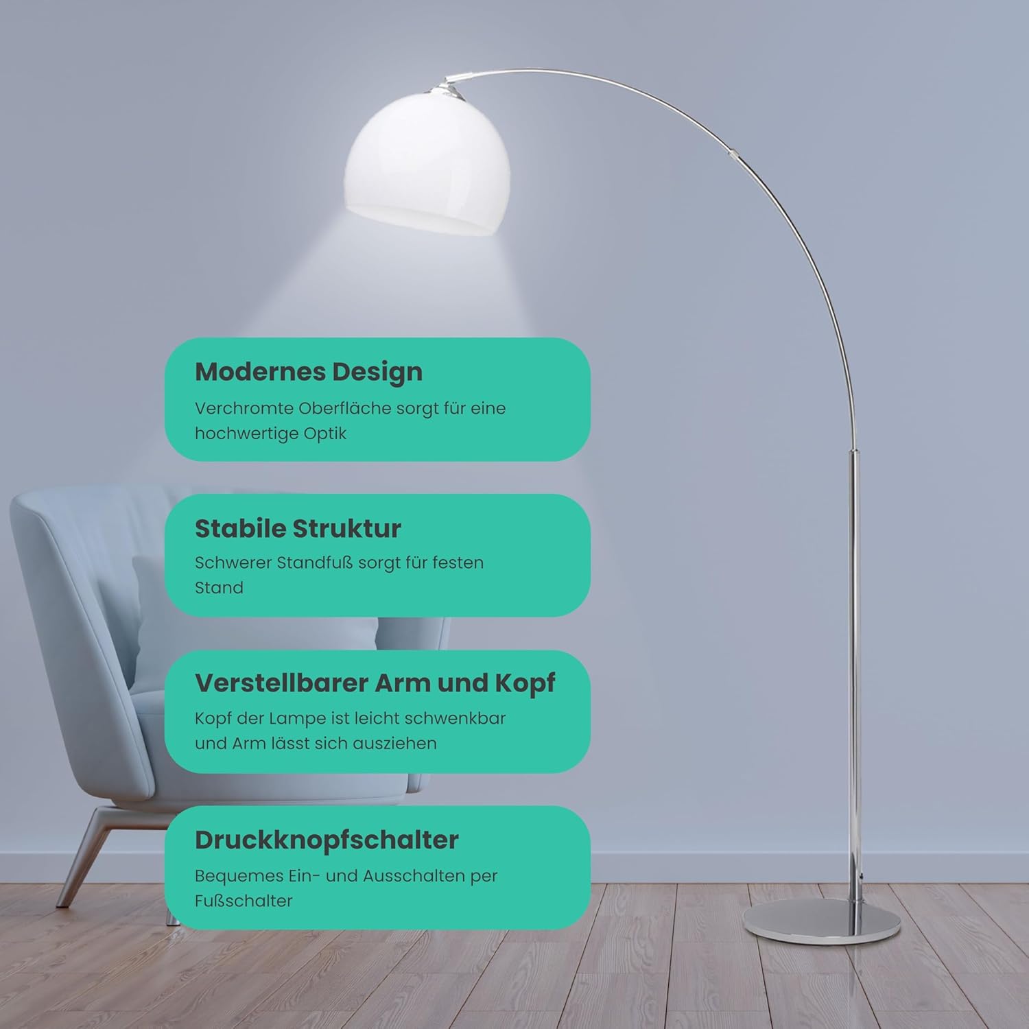 Brilliant Lampada Vessa Bow da Terra 1.7m Cromo/Bianco - immagine 2