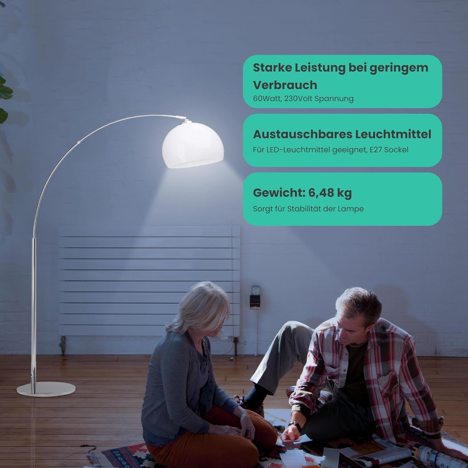 Brilliant Lampada Vessa Bow da Terra 1.7m Cromo/Bianco - immagine 5