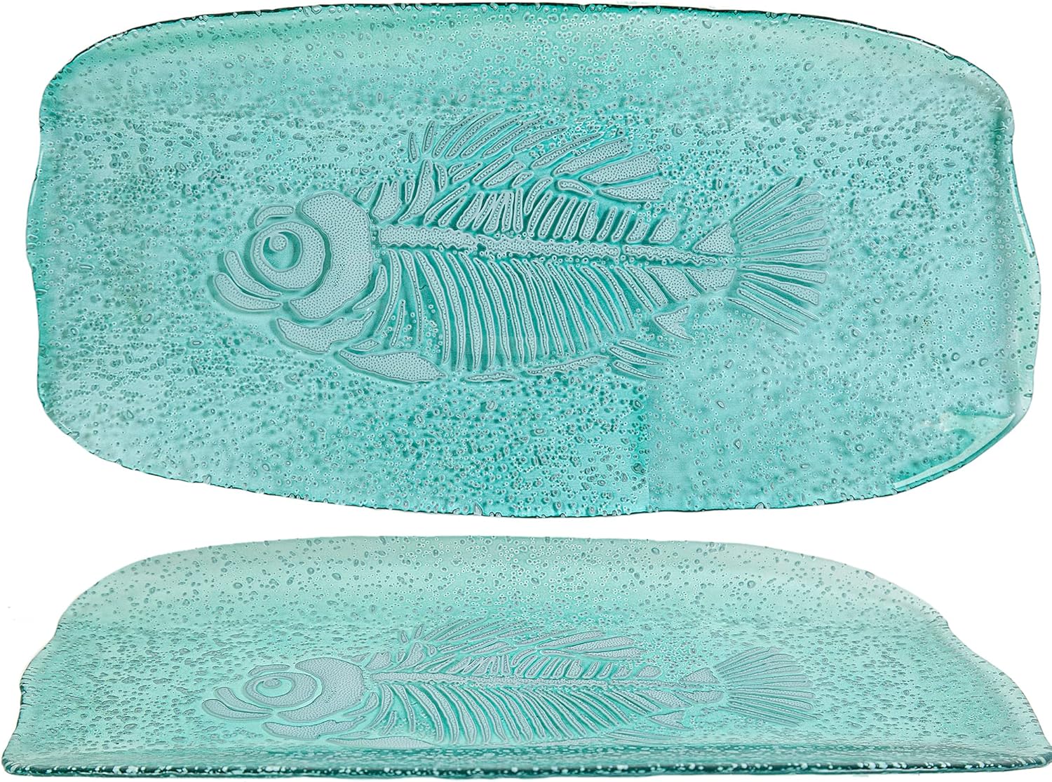 PLATO RECTANG. VIDRIO TURQUESA