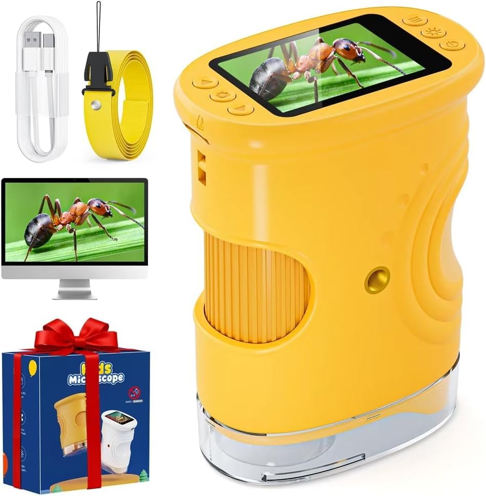 Temodu Microscopio Digitale Bambini 1000X 2.0'', Giallo