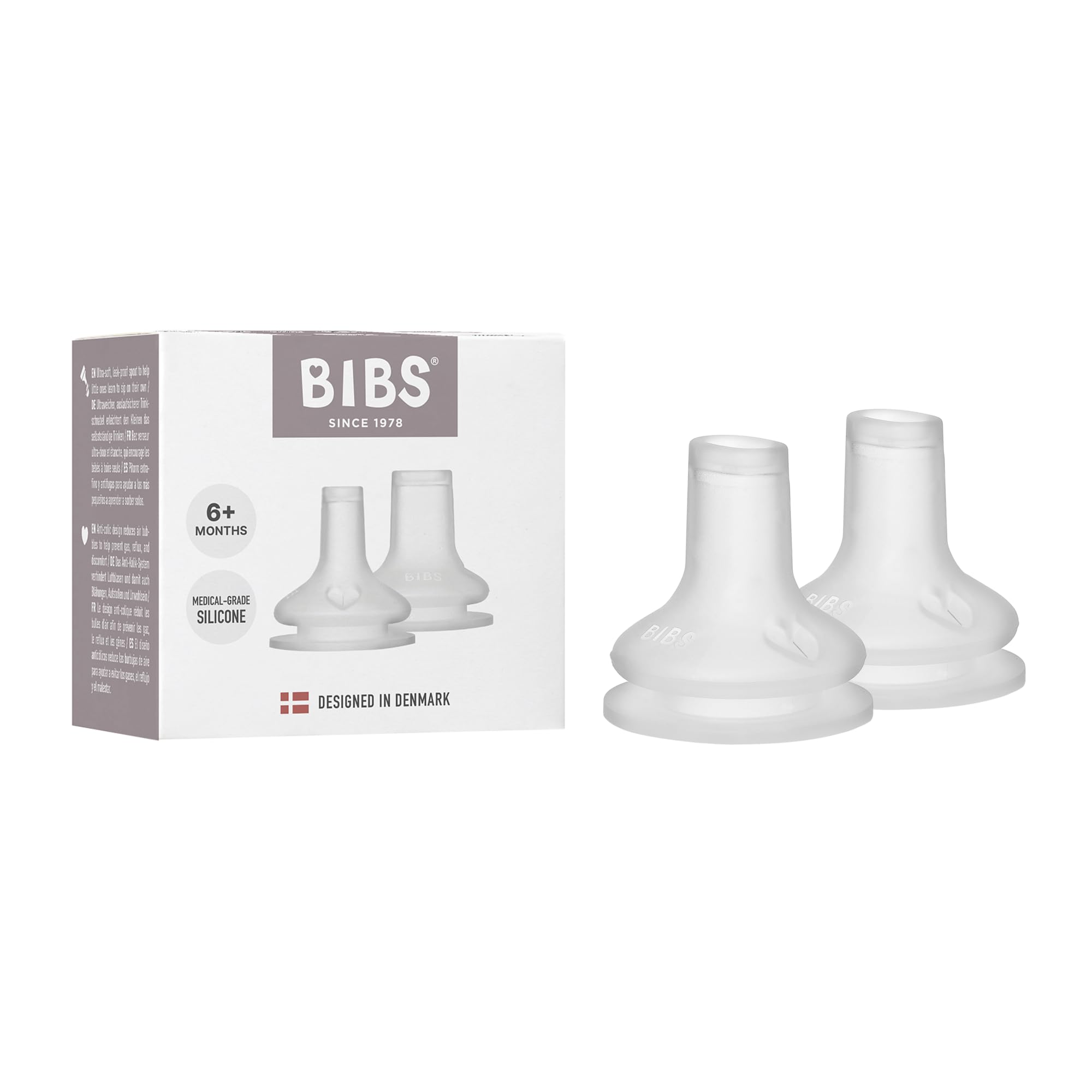 BIBS Beccuccio per l’allenamento – Confezione da 2 – Senza BPA, beccuccio in silicone morbido, ideale per la transizione dal biberon alla tazza, adatto a bambini da 6+ mesi