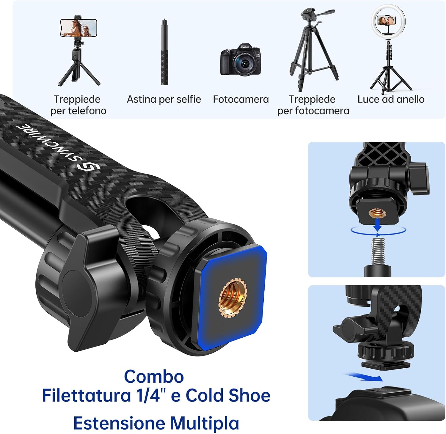 Syncwire Adattatore Cellulare per Treppiedi 360° - immagine 3