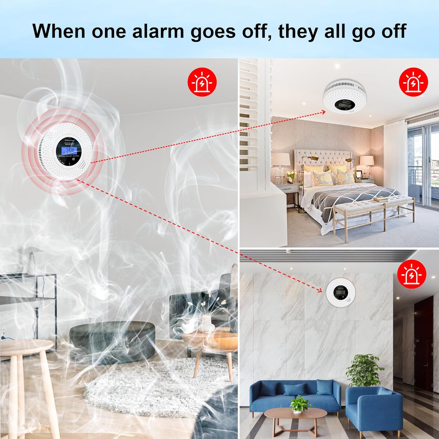 Scondaor Rilevatore Fumo e CO Combinato Wireless 3 Pezzi - immagine 2