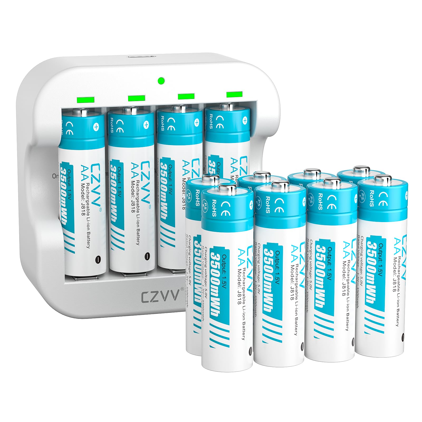 Czvv Batterie Ricaricabili AA Lithium 1,5V 3500mWh (12 Pezzi)