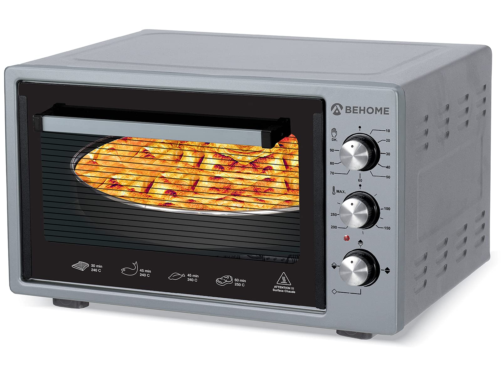 Behome Forno Elettrico Ventilato 38L con Girarrosto, Grigio