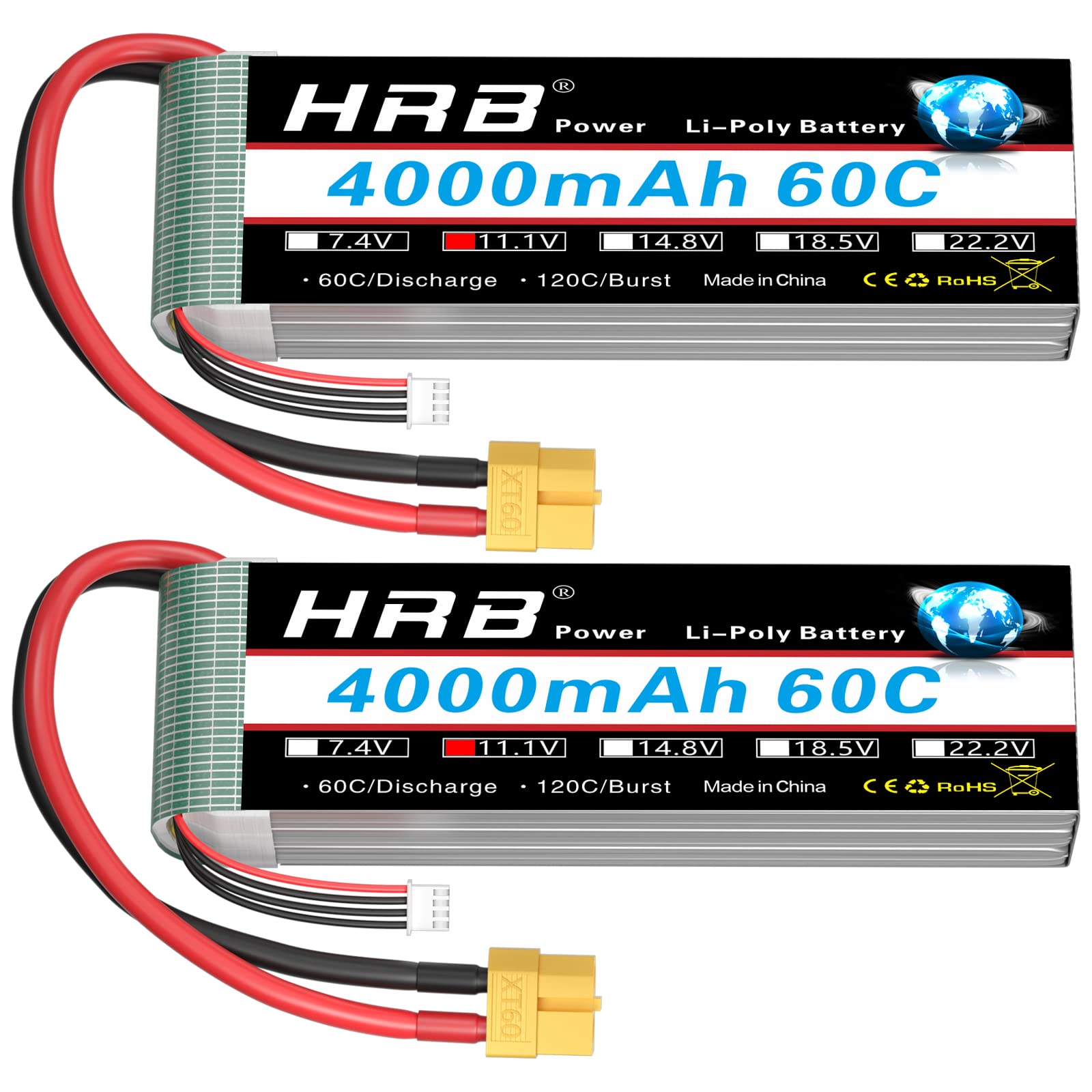 Hrb Batteria Lipo 3S 4000mAh XT60 11,1V (2 confezioni)