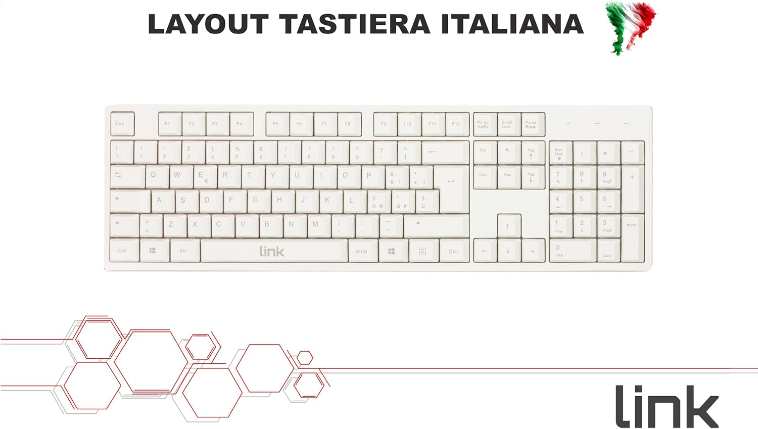 Link Tastiera Italiana 105 Tasti, USB, Bianco - immagine 4
