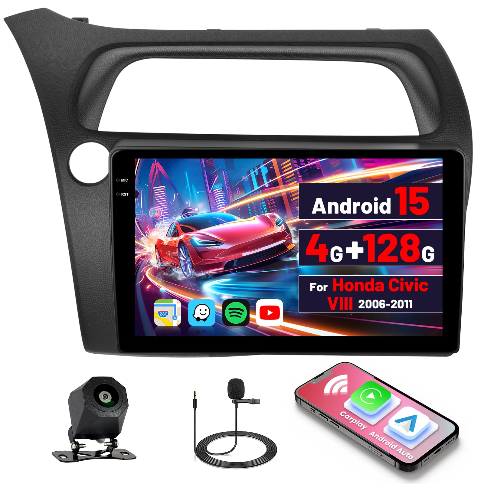Inefala Autoradio Android 15 per Honda Civic VIII 9 Pollici