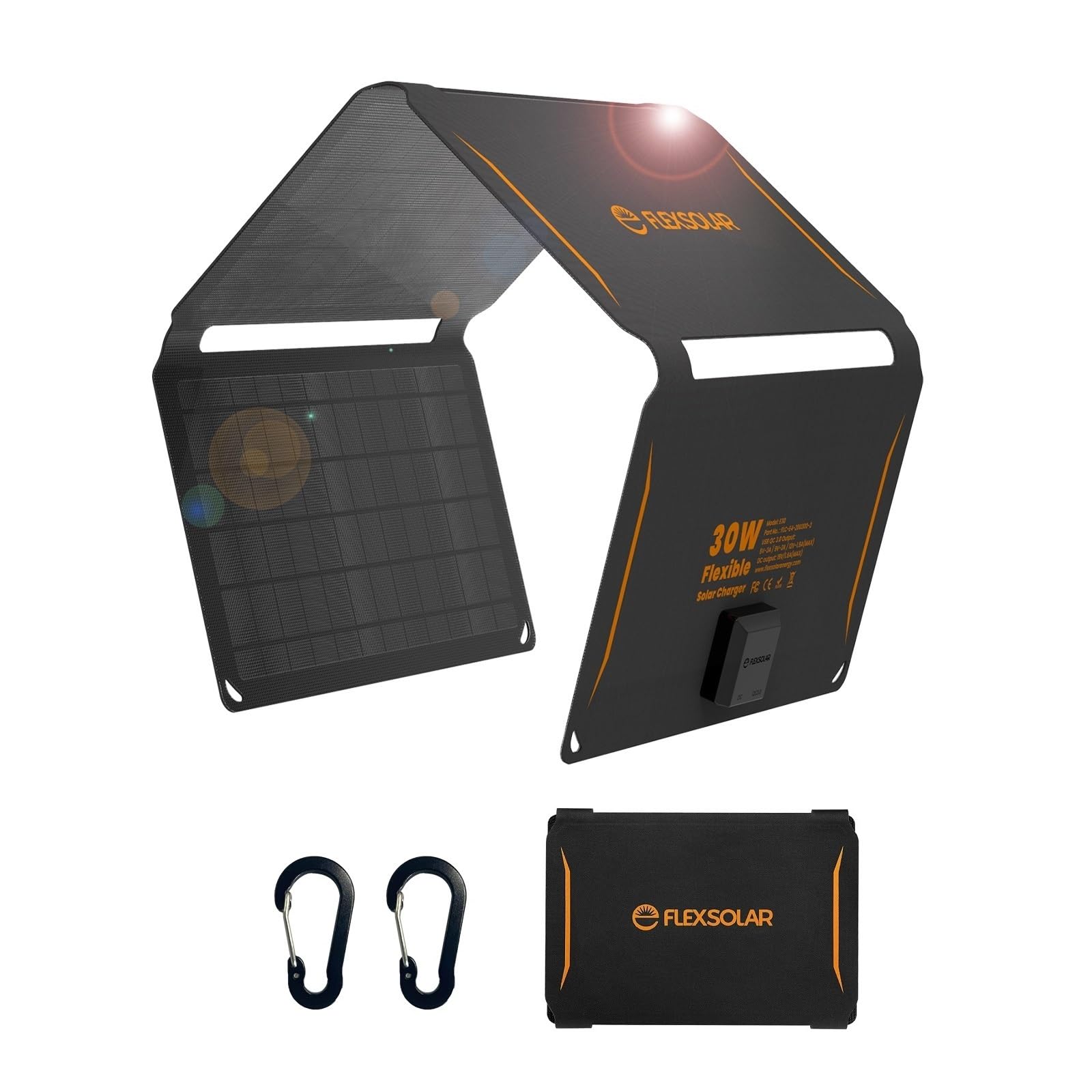 Pannello solare portatile da 30 W, caricatore pieghevole per pannello solare con USB A/C QC2.0/PD 2.0, impermeabile IP67, pannello solare monocristallino, per campeggio