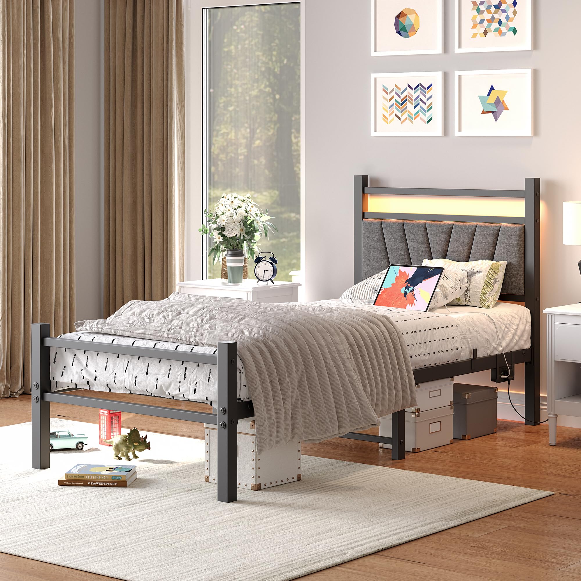 FOUBAM Letto Imbottito 90x200 cm, Nero