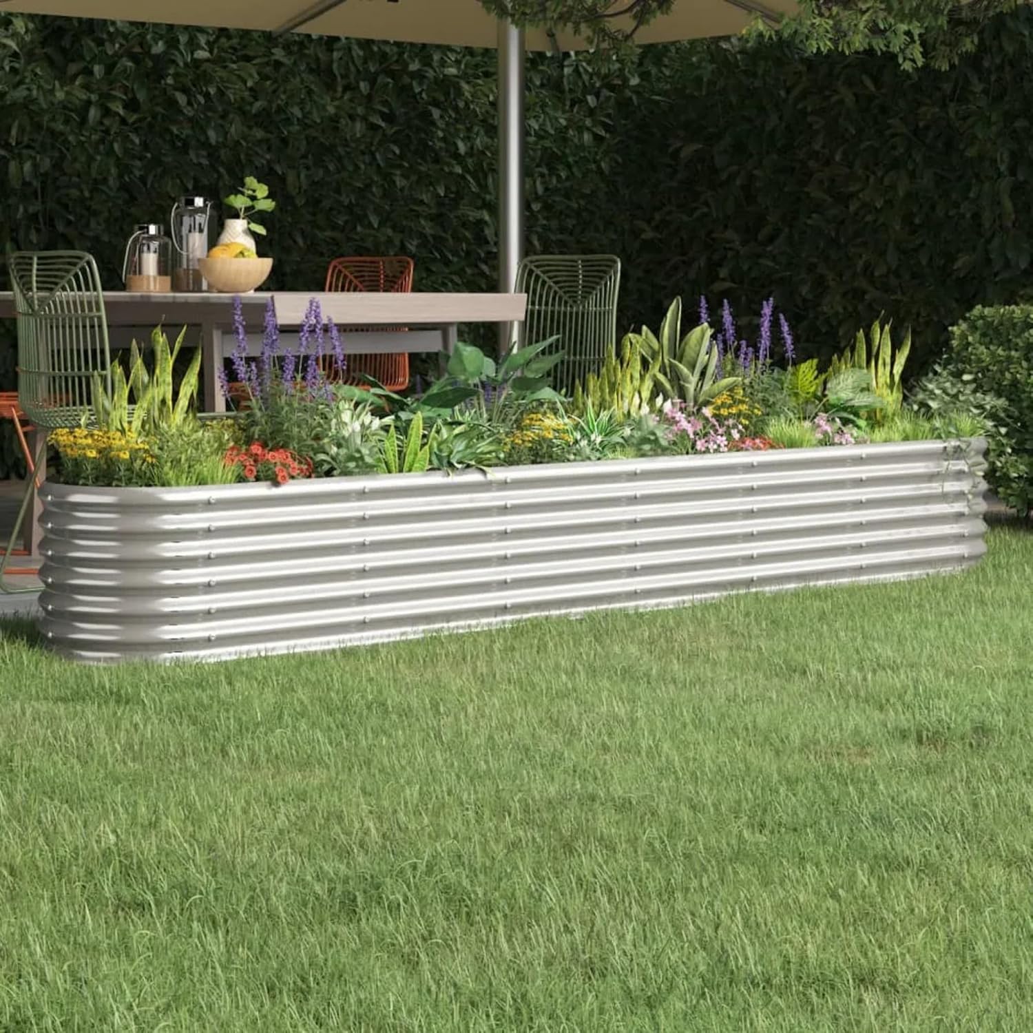 UNIGARDIA Aiuola Rialzata in Metallo 240x60x43 cm, Argento - immagine 2