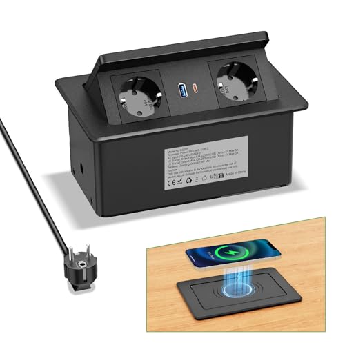 Presa a Scomparsa con USB C PD 20W e Wireless 15W