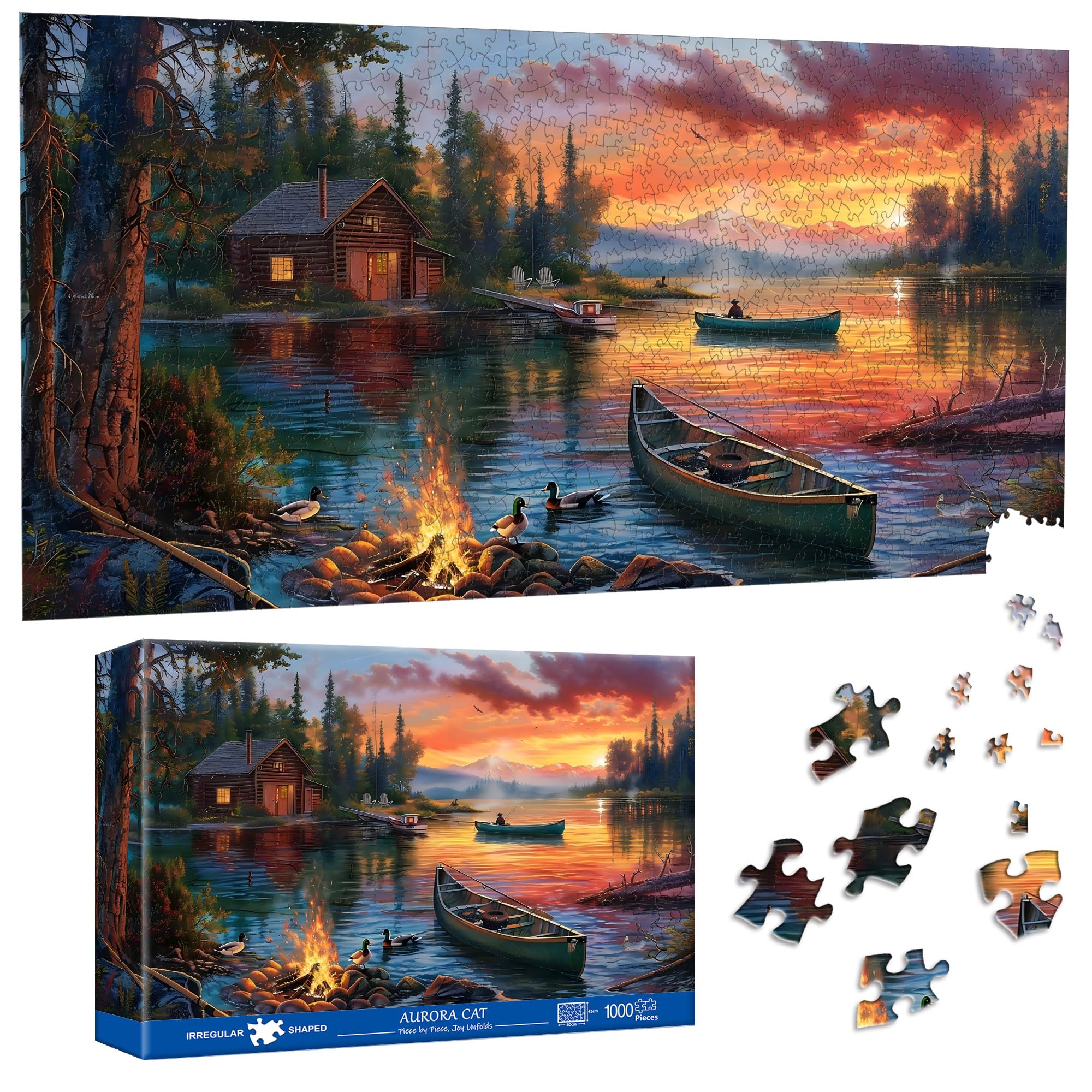 Puzzle 1000 Pezzi per Adulti Lago Al Tramonto - Forma Speciale Puzzle classici | Impossibile Puzzles | Decorazione Murale Unica (41x80cm) | Regalo Originale per Amanti dei Puzzle