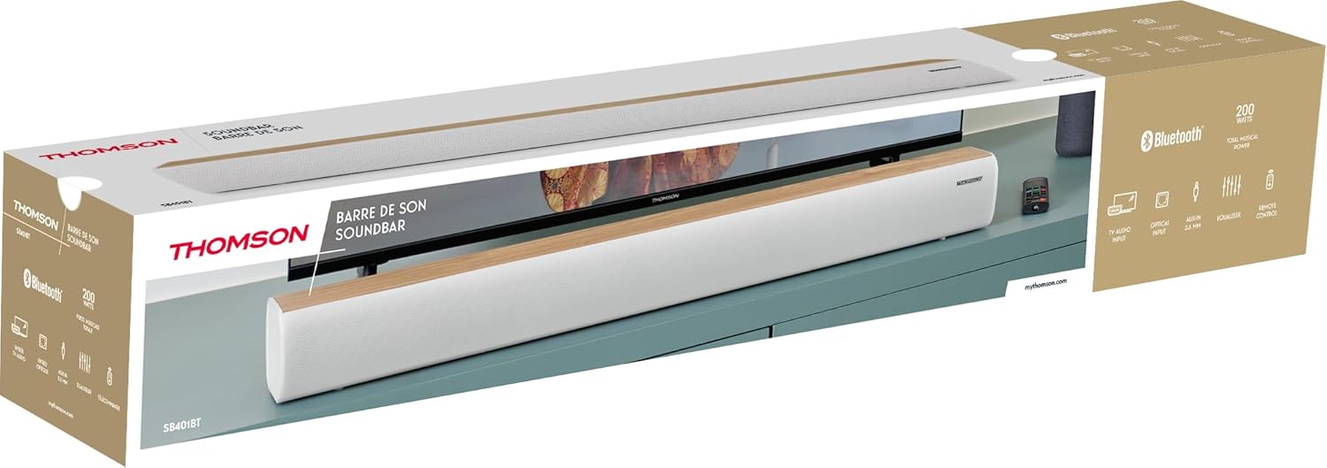 Thomson SB401BT Soundbar 200W - Bluetooth 5.0, Bianco & Legno - immagine 3