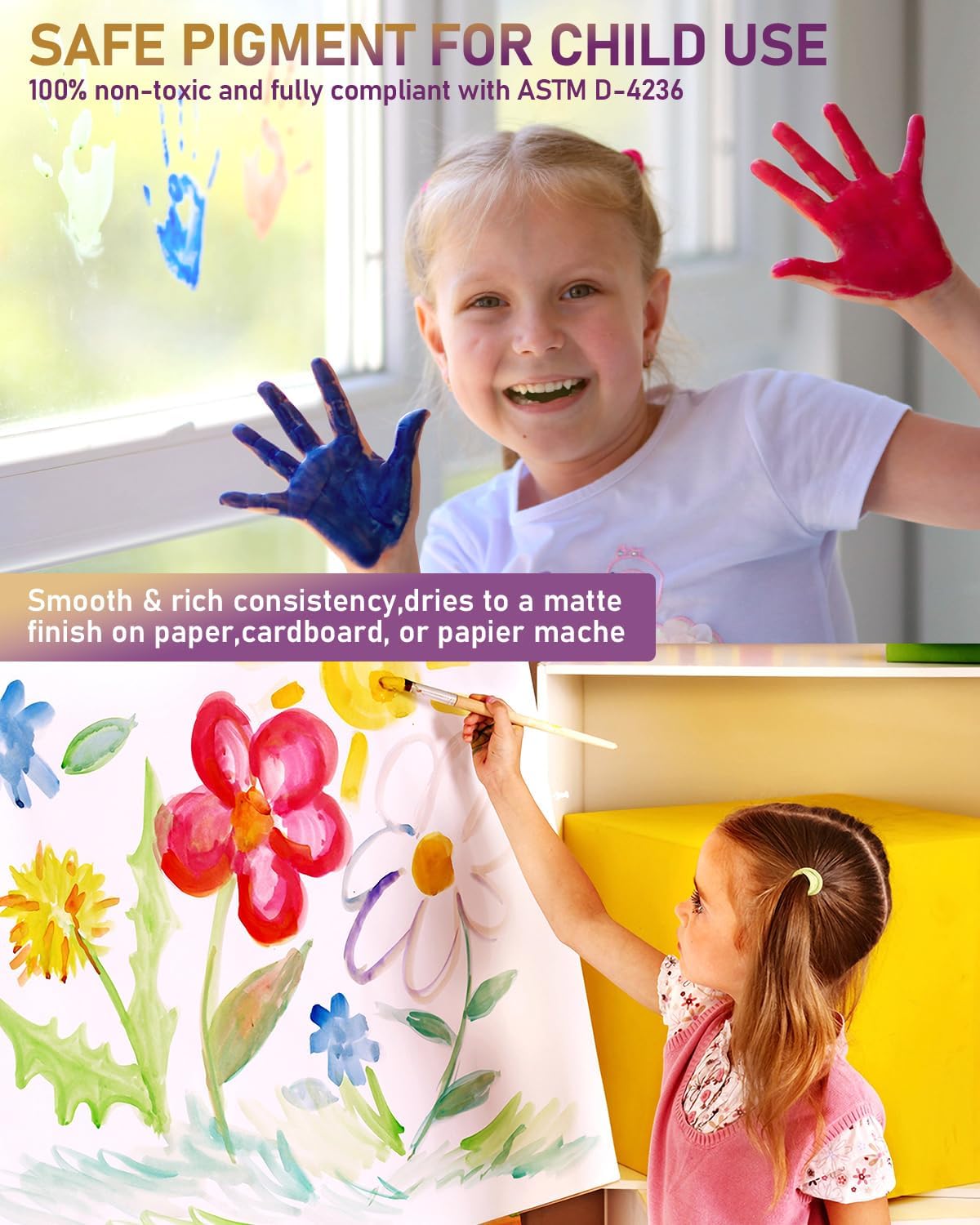 Nicpro 14 Colori Acrilici Lavabili per Bambini 500ml - immagine 2