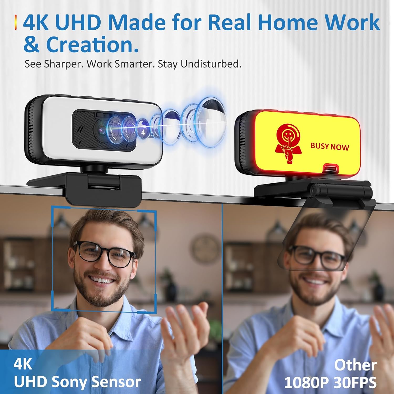Webcam 4K con Luce e Zoom, Autofocus UHD - immagine 2